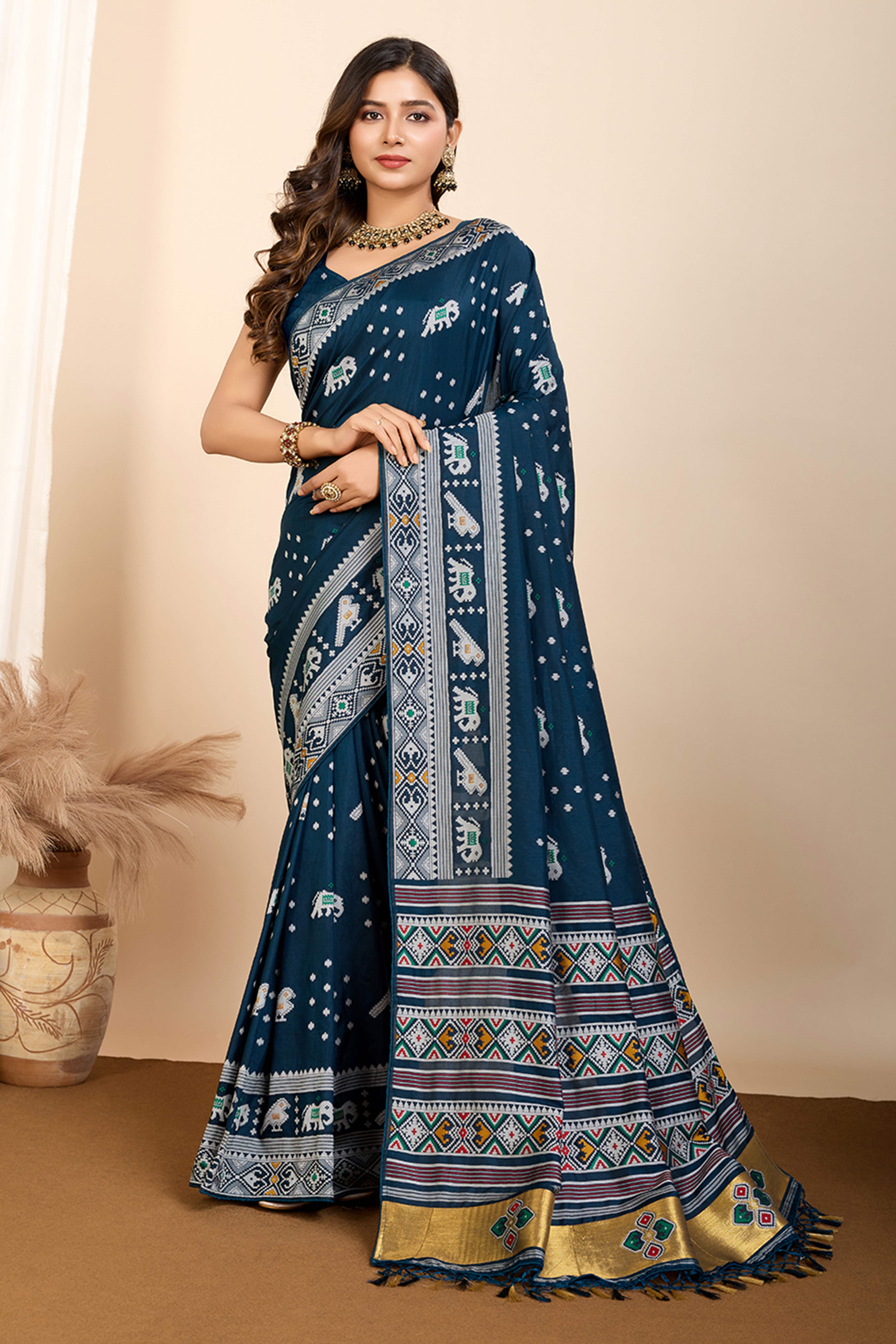 Teal Minakari Weaving Pure Silk Saree