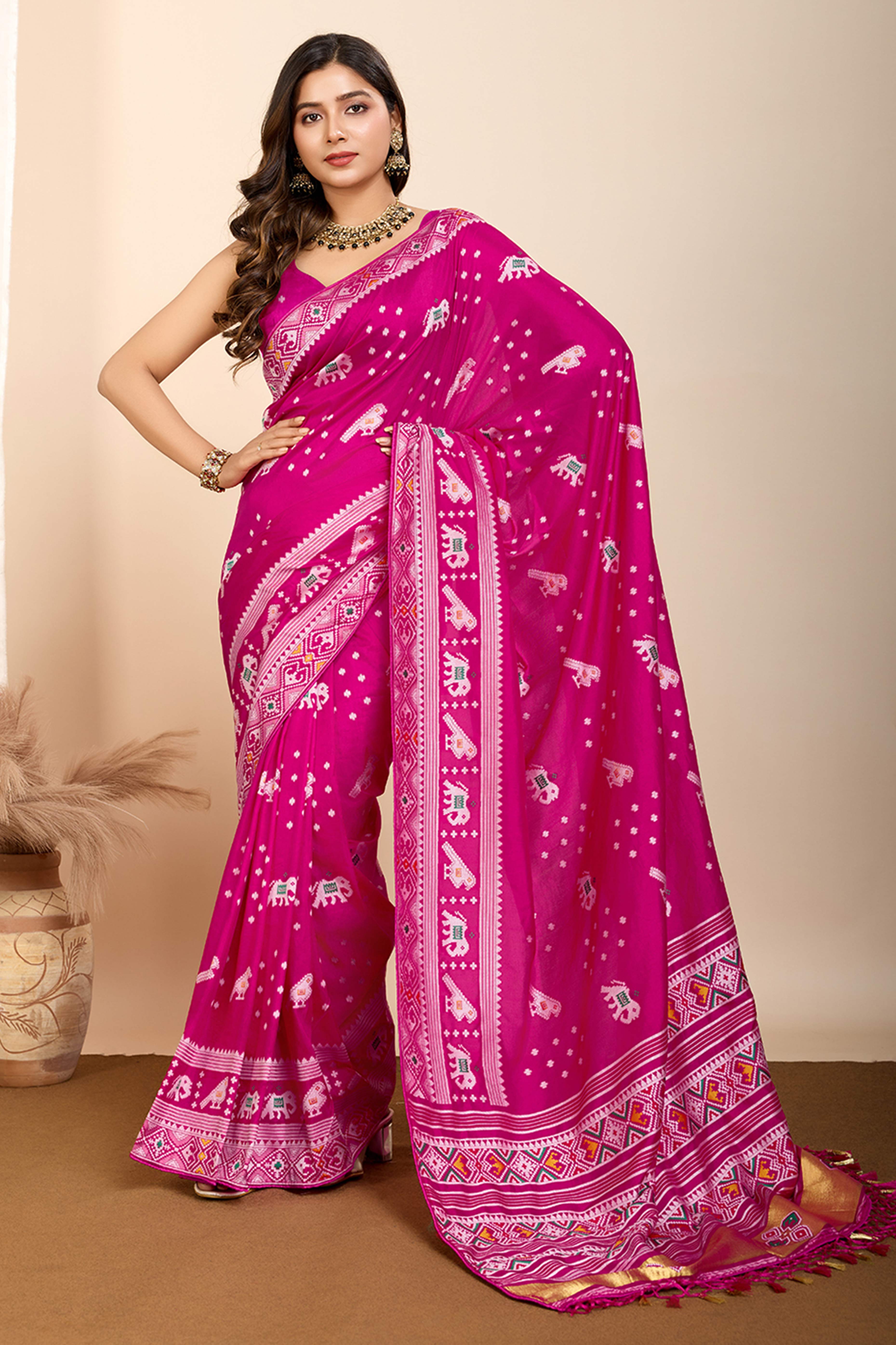 Pink Minakari Weaving Pure Silk Saree