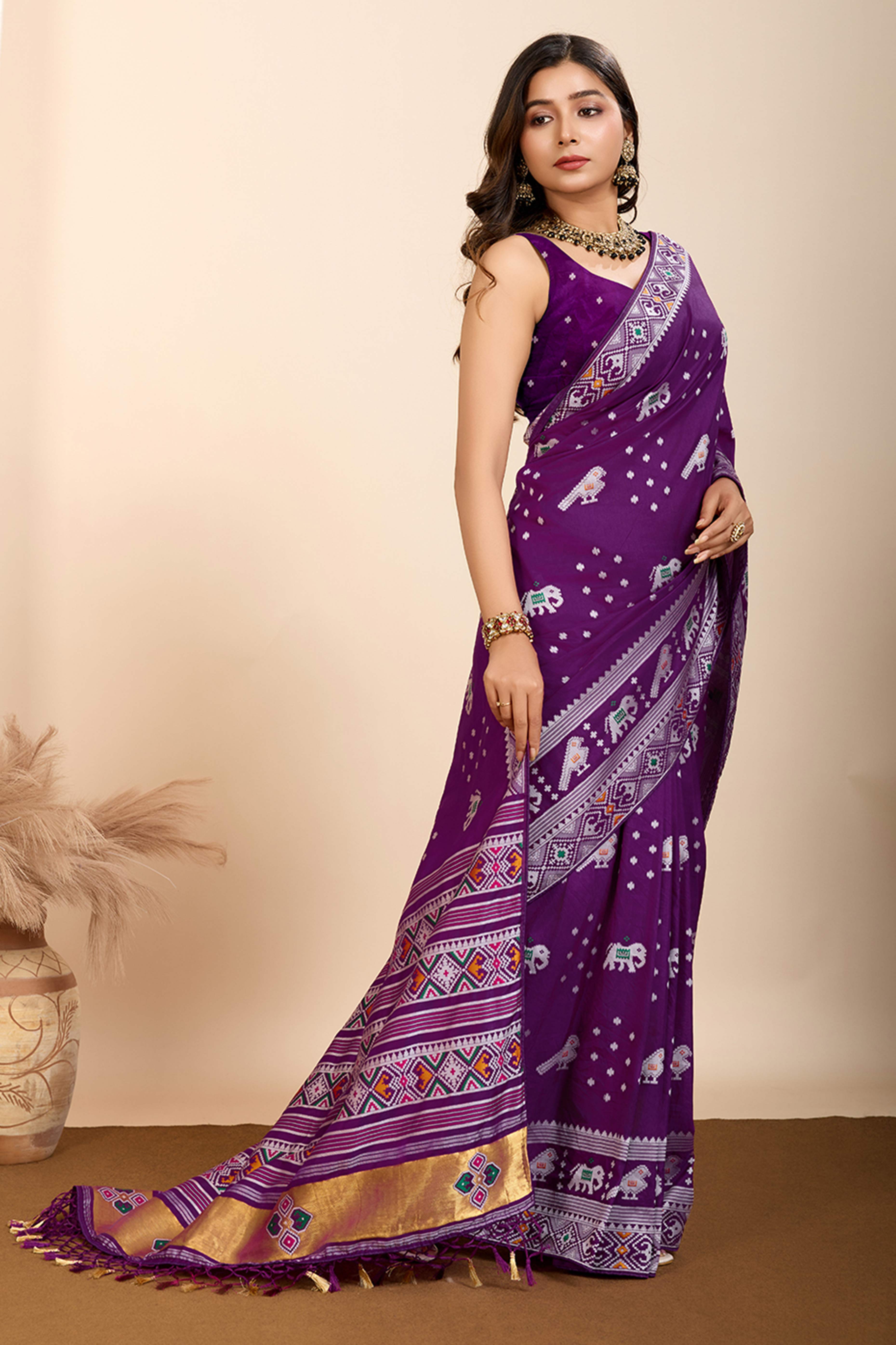 Purple Minakari Weaving Pure Silk Saree