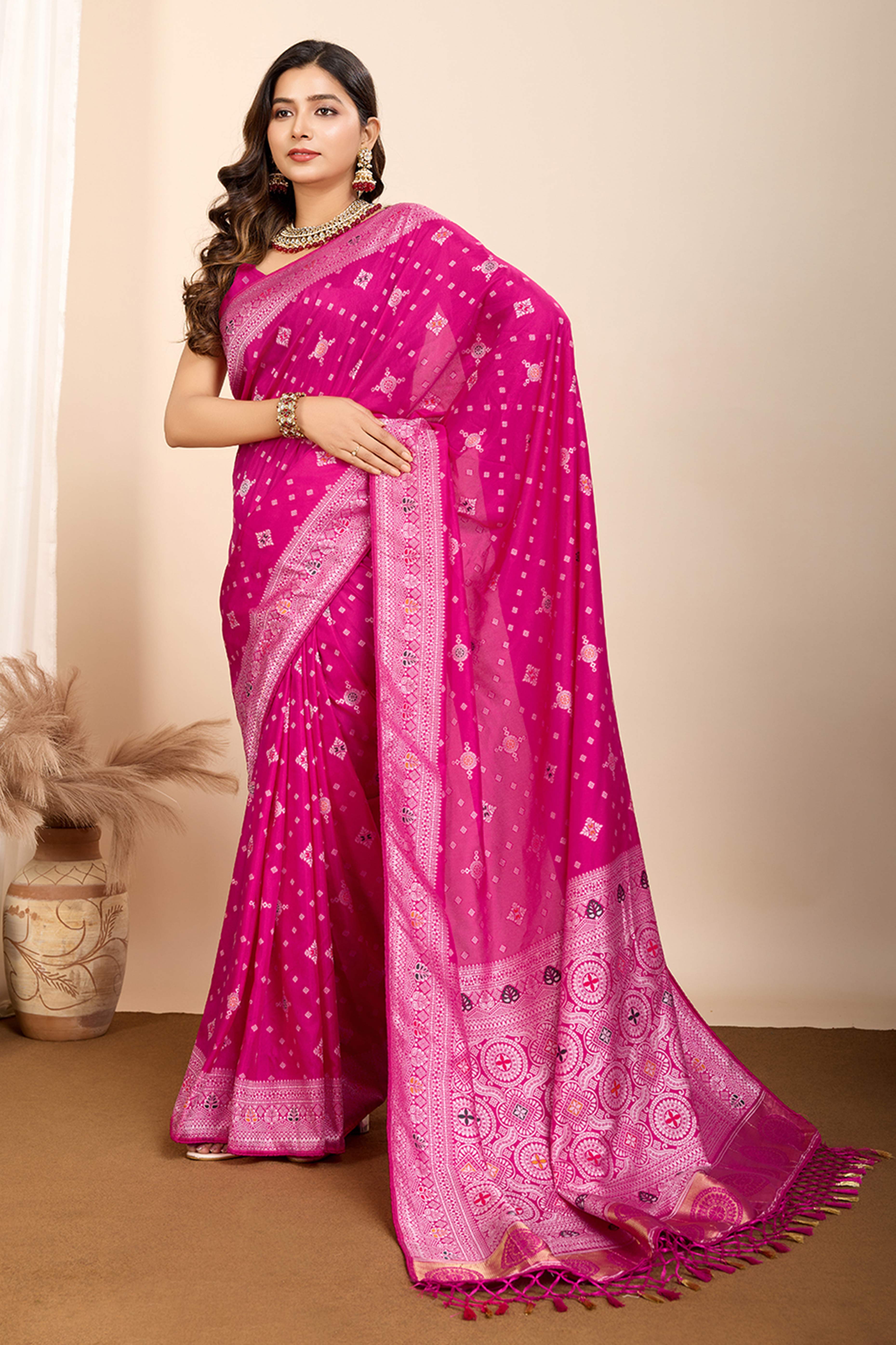 Pink Minakari Weaving Pure Silk Saree