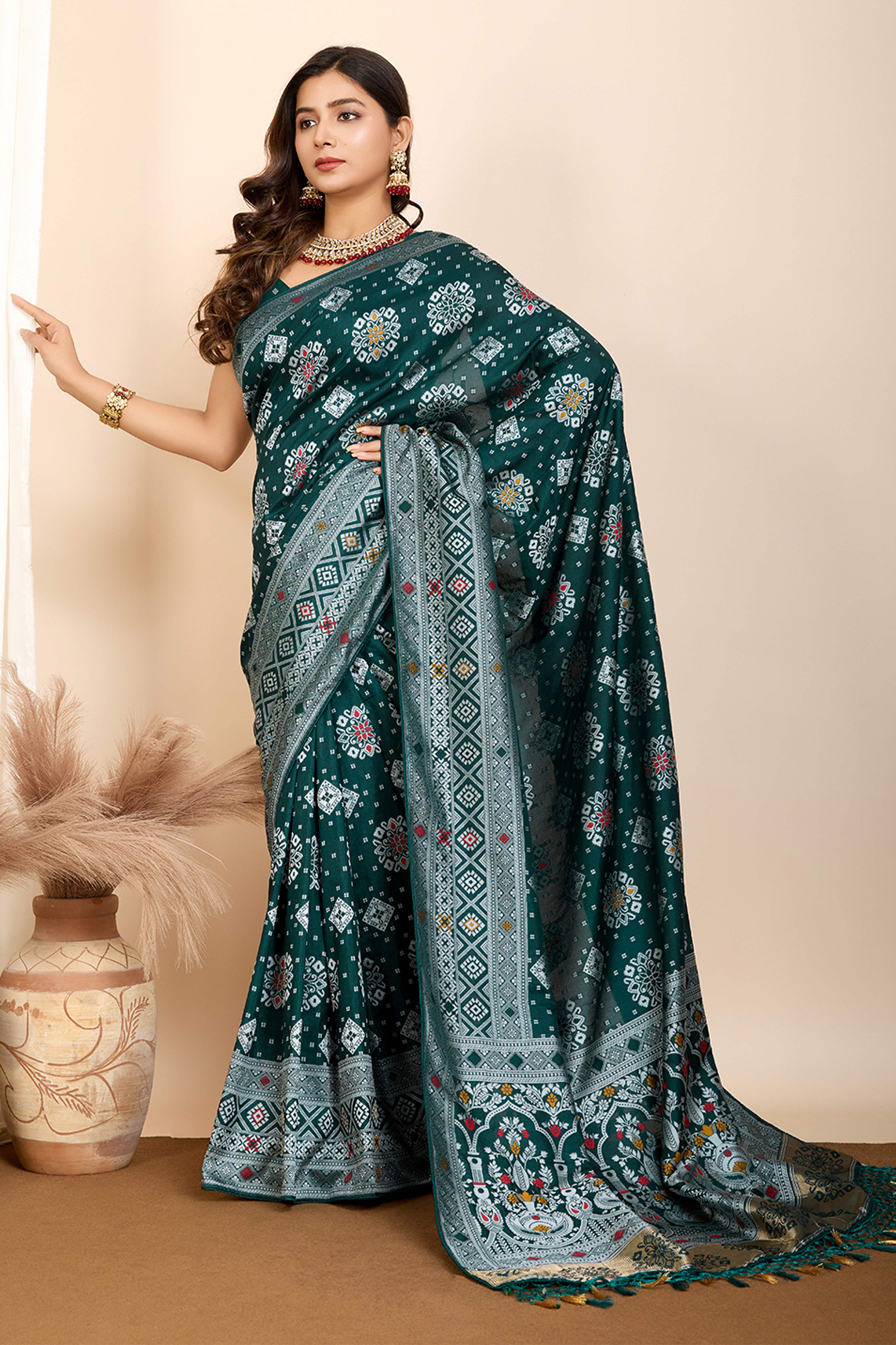 Rama Green Minakari Weaving Pure Silk Saree