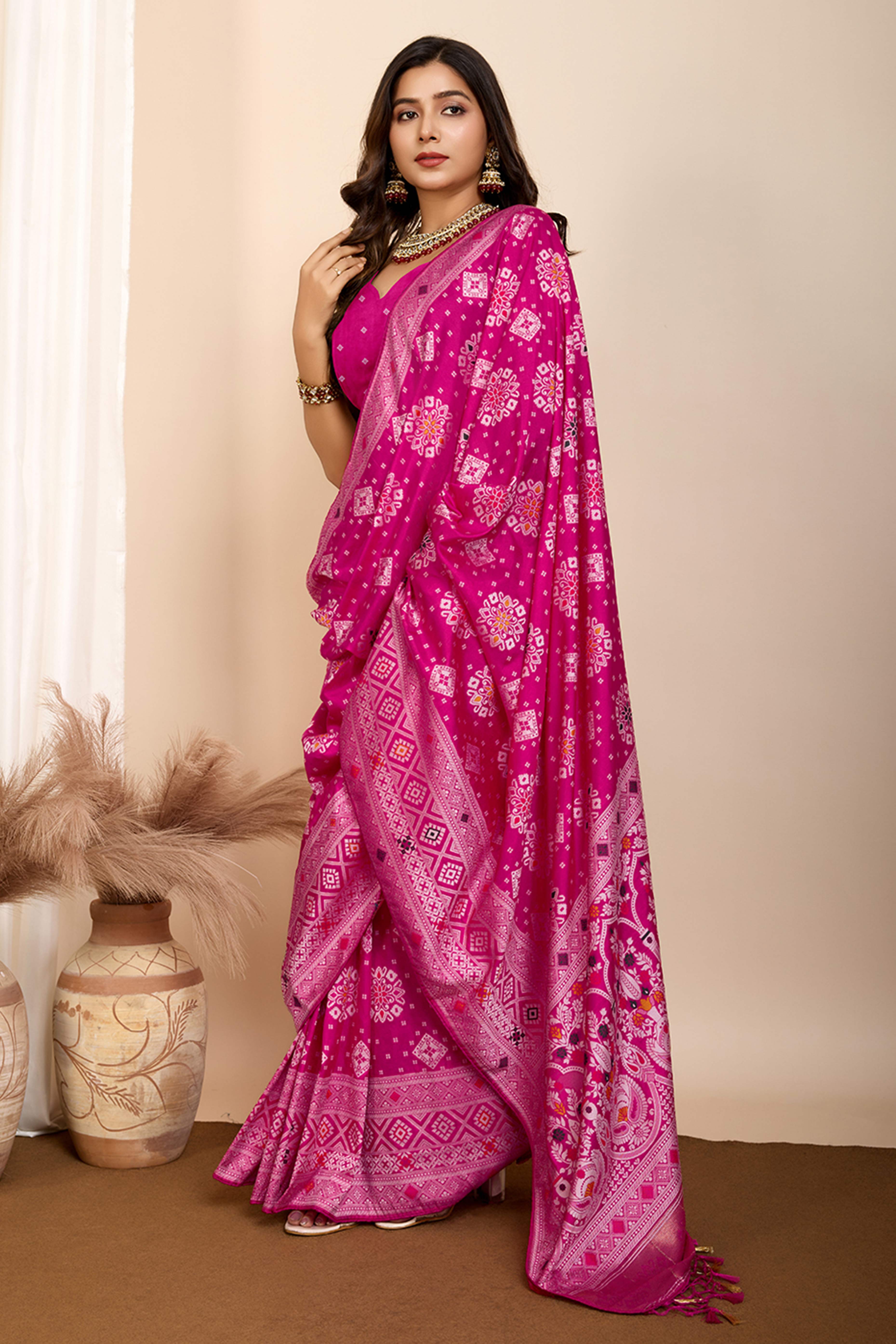Pink Minakari Weaving Pure Silk Saree