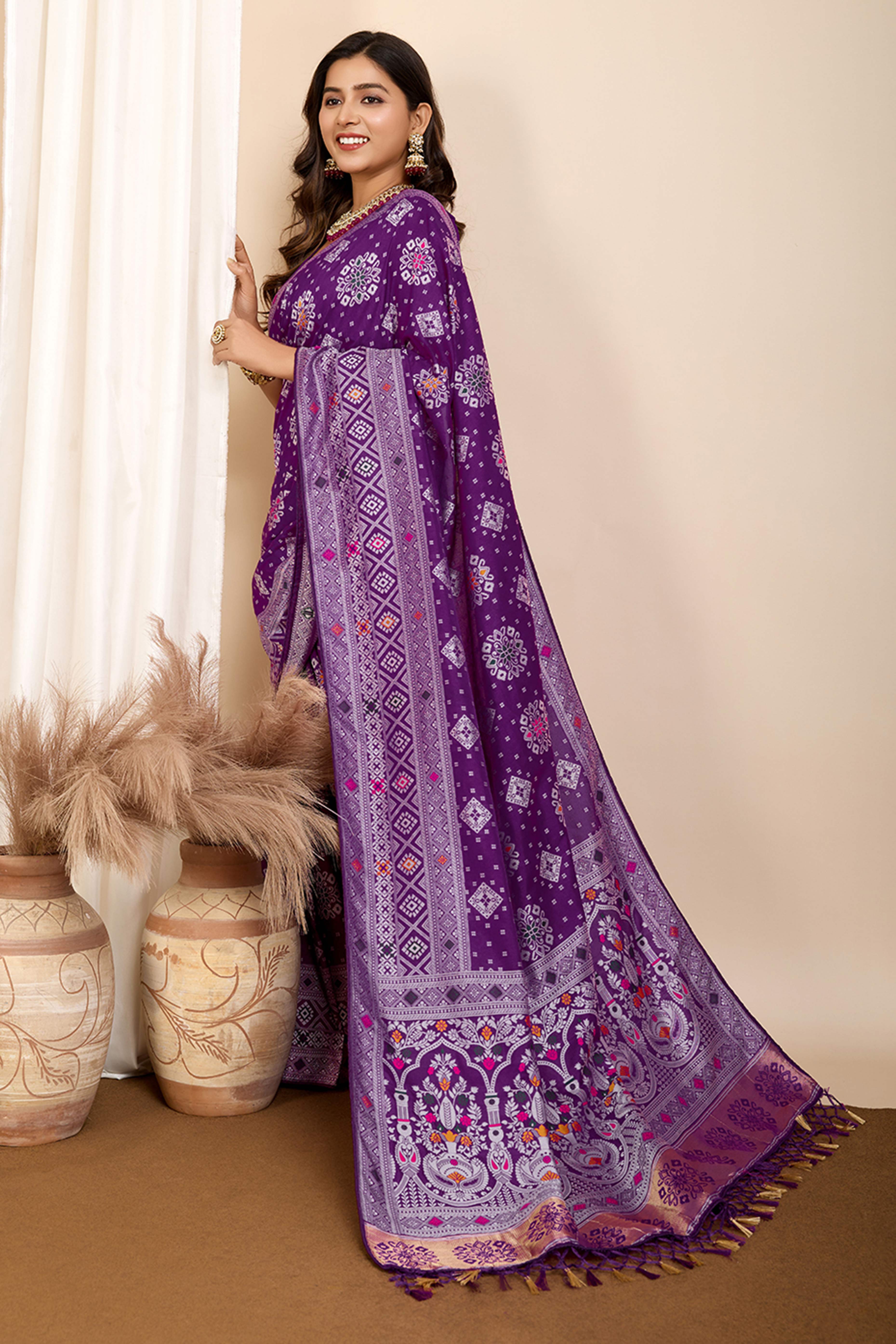 Purple Minakari Weaving Pure Silk Saree