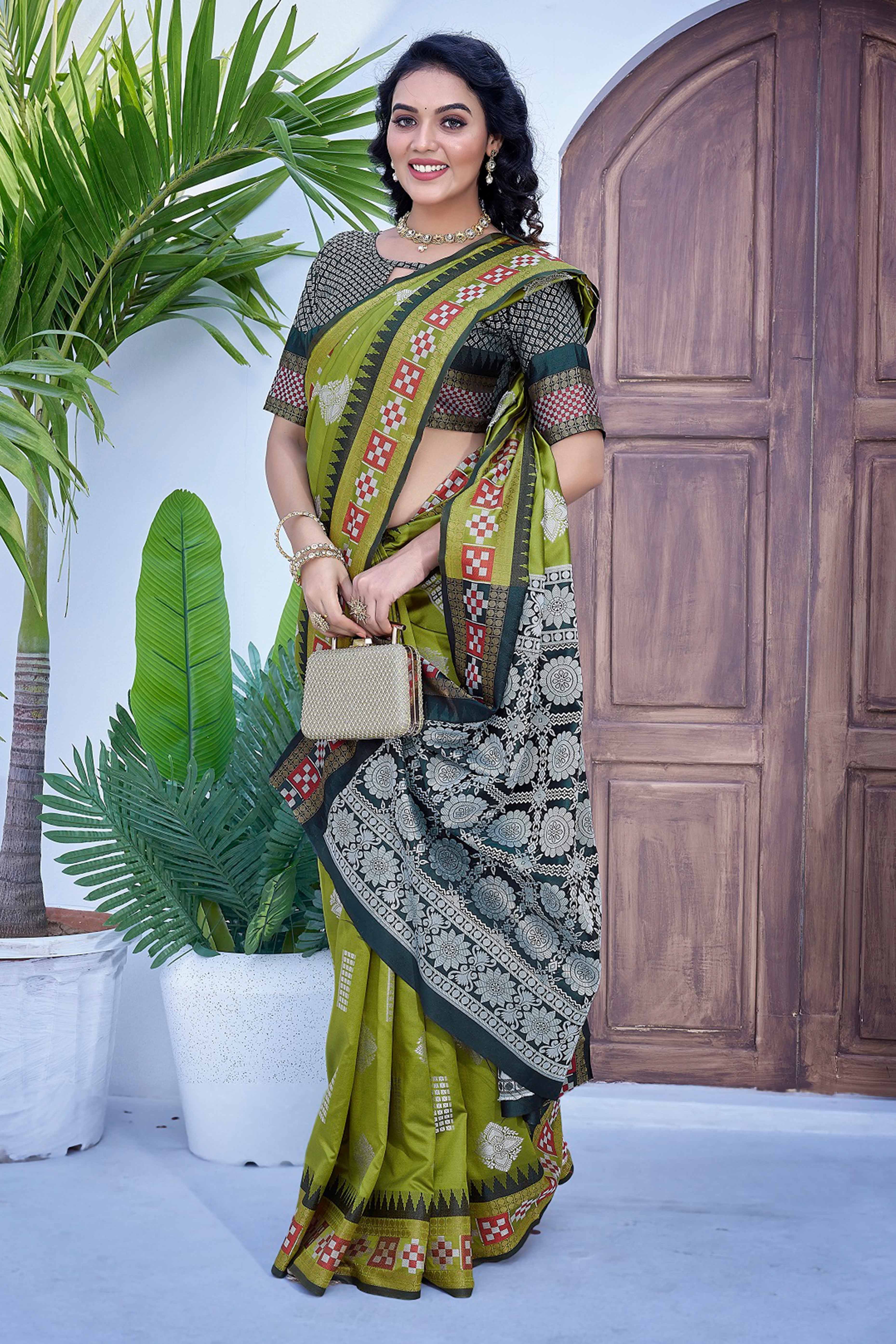 Parrot Green Zari Weaving Cotton Silk Saree