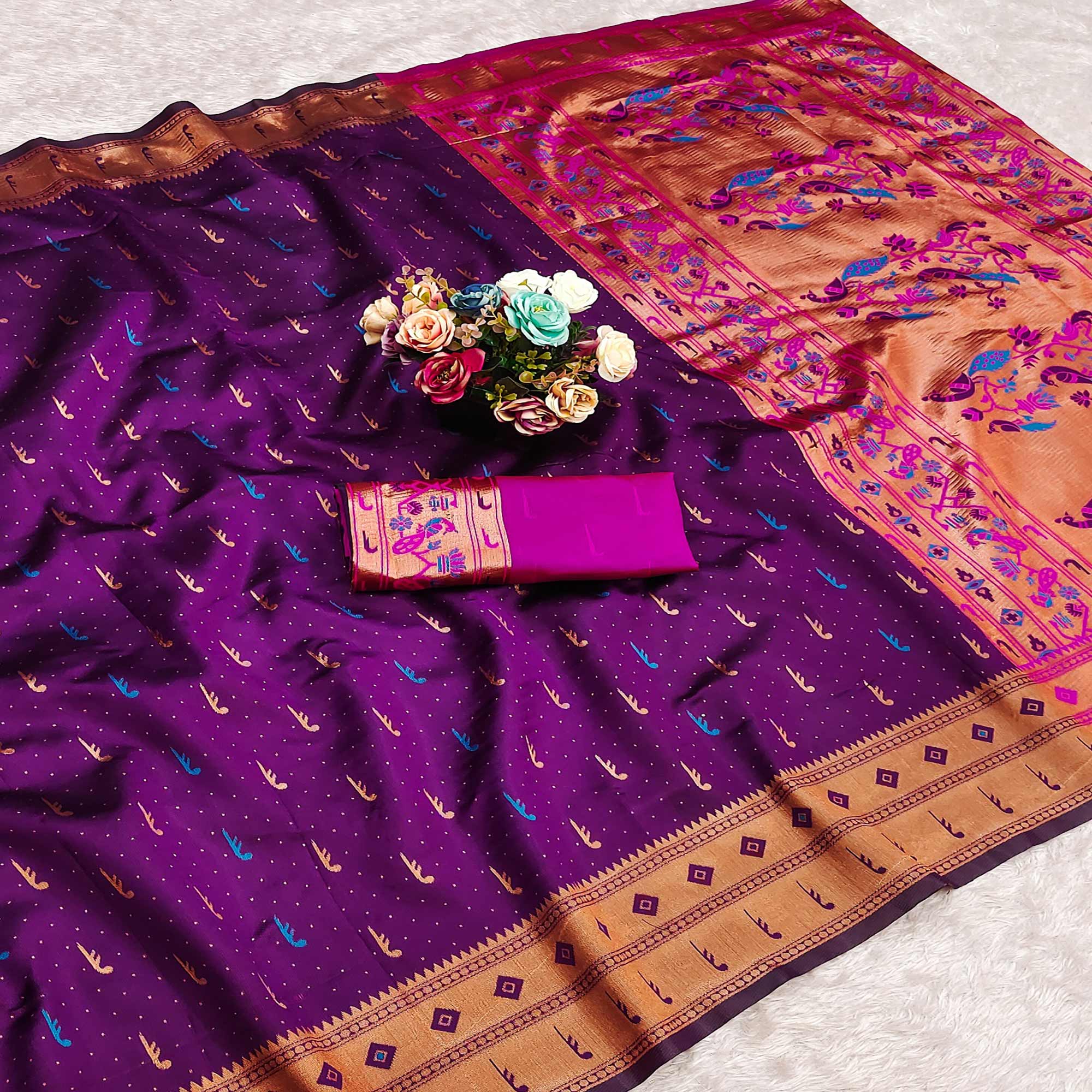 Purple Woven Pure Silk Paithani Saree