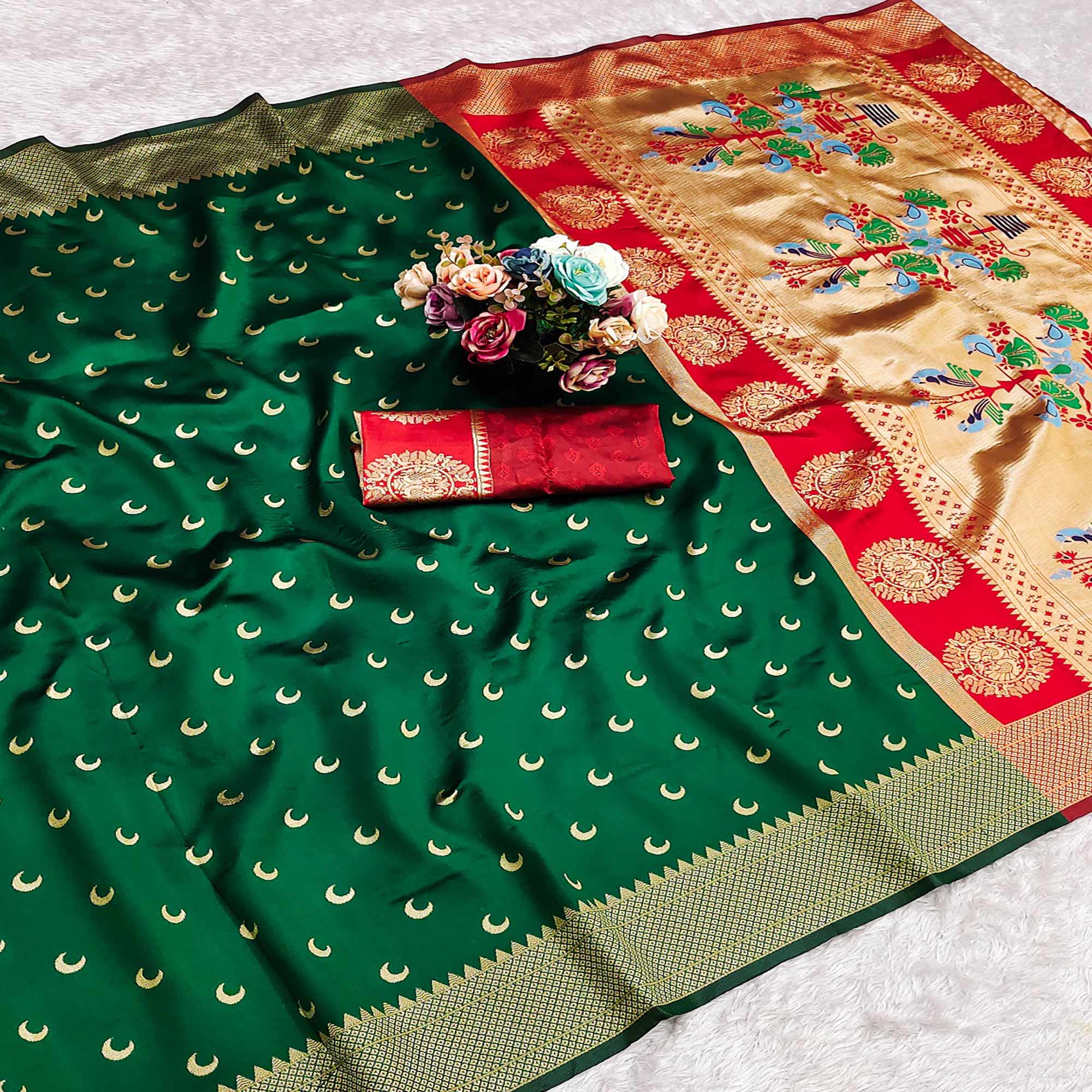 Green Woven Pure Silk Chandrakor Paithani Saree