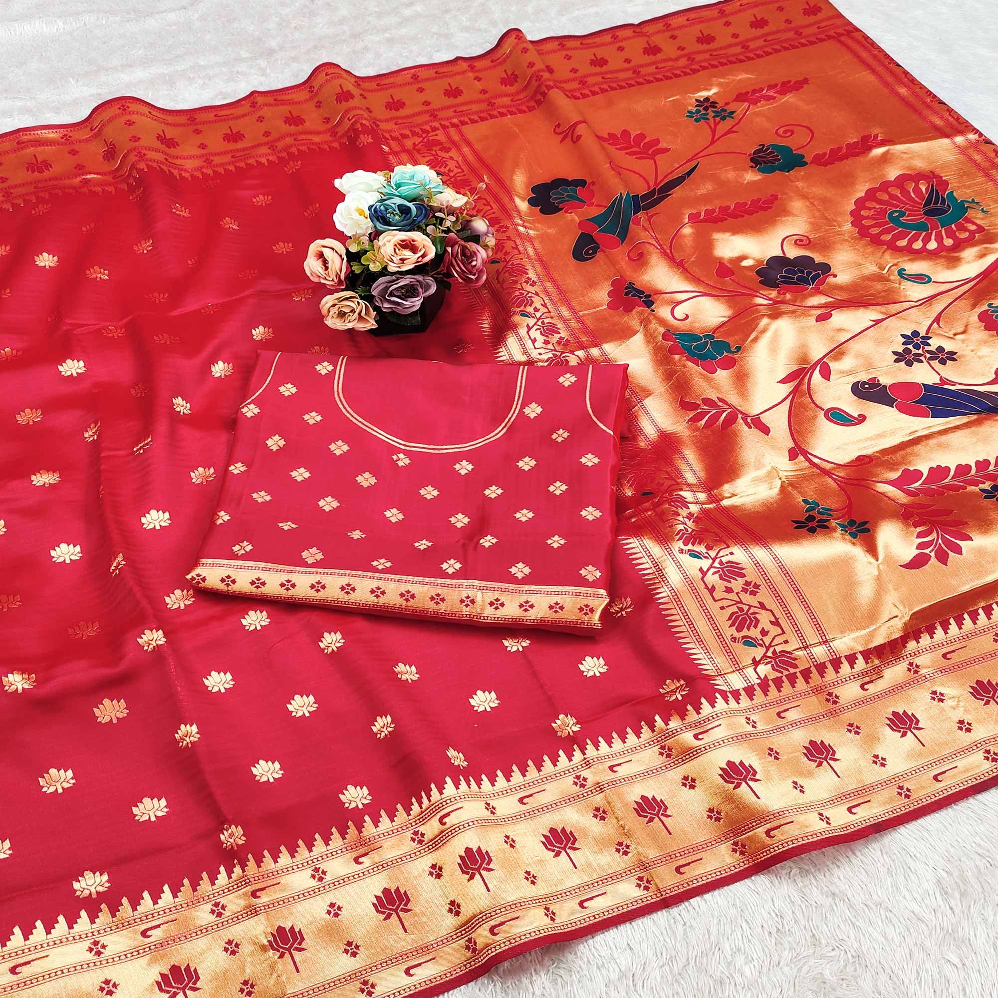 Pink Pure Silk Paithani Saree With Elegant Floral Zari Weaving