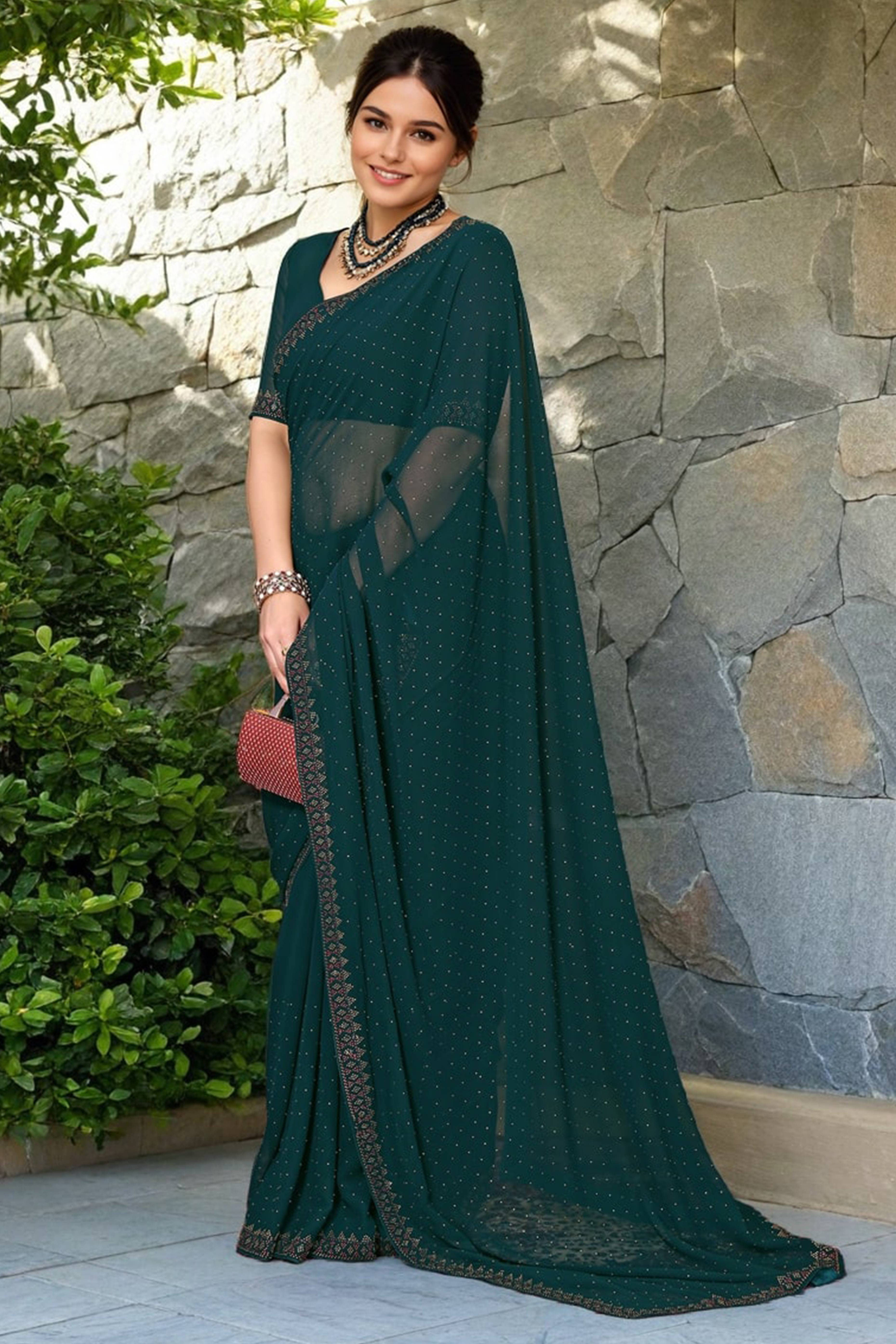 Green Rangoli Dola Silk Saree Embellished With Diamond Work And Elegant Border