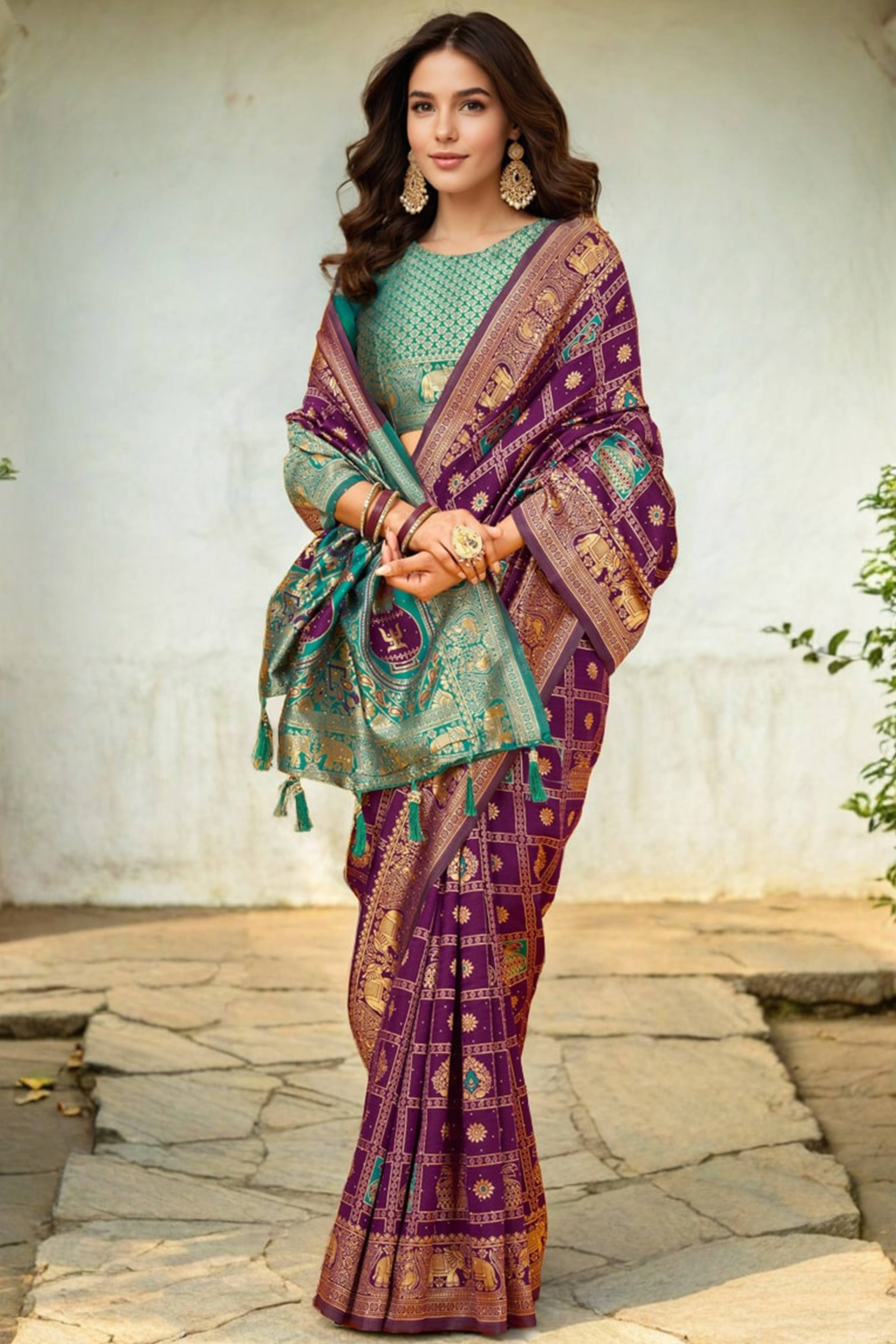 Purple Floral Weaving Paithani Saree In Soft Silk Accented With A Stylish Tassel Border Pallu