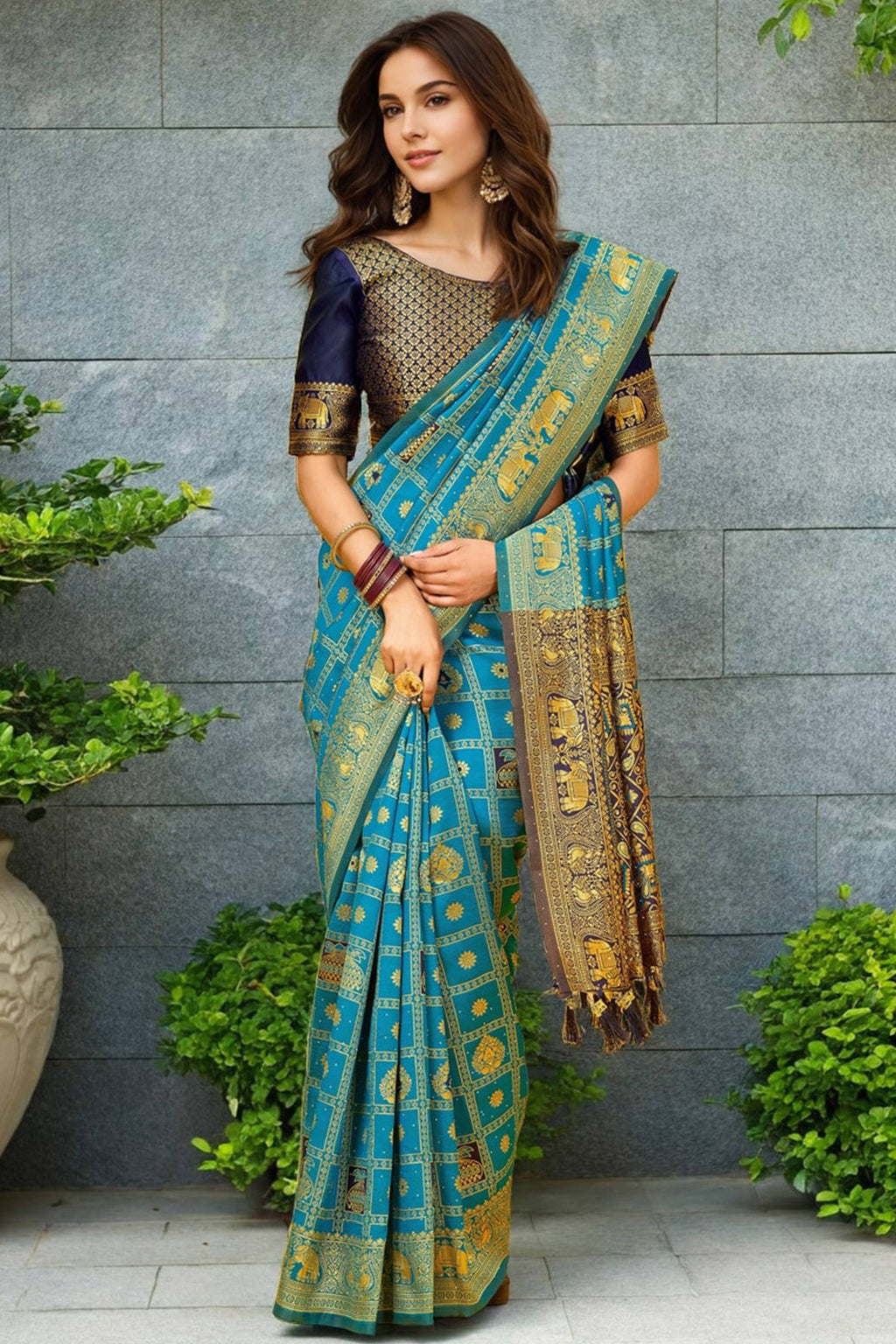 Blue Floral Weaving Paithani Saree In Soft Silk Accented With A Stylis