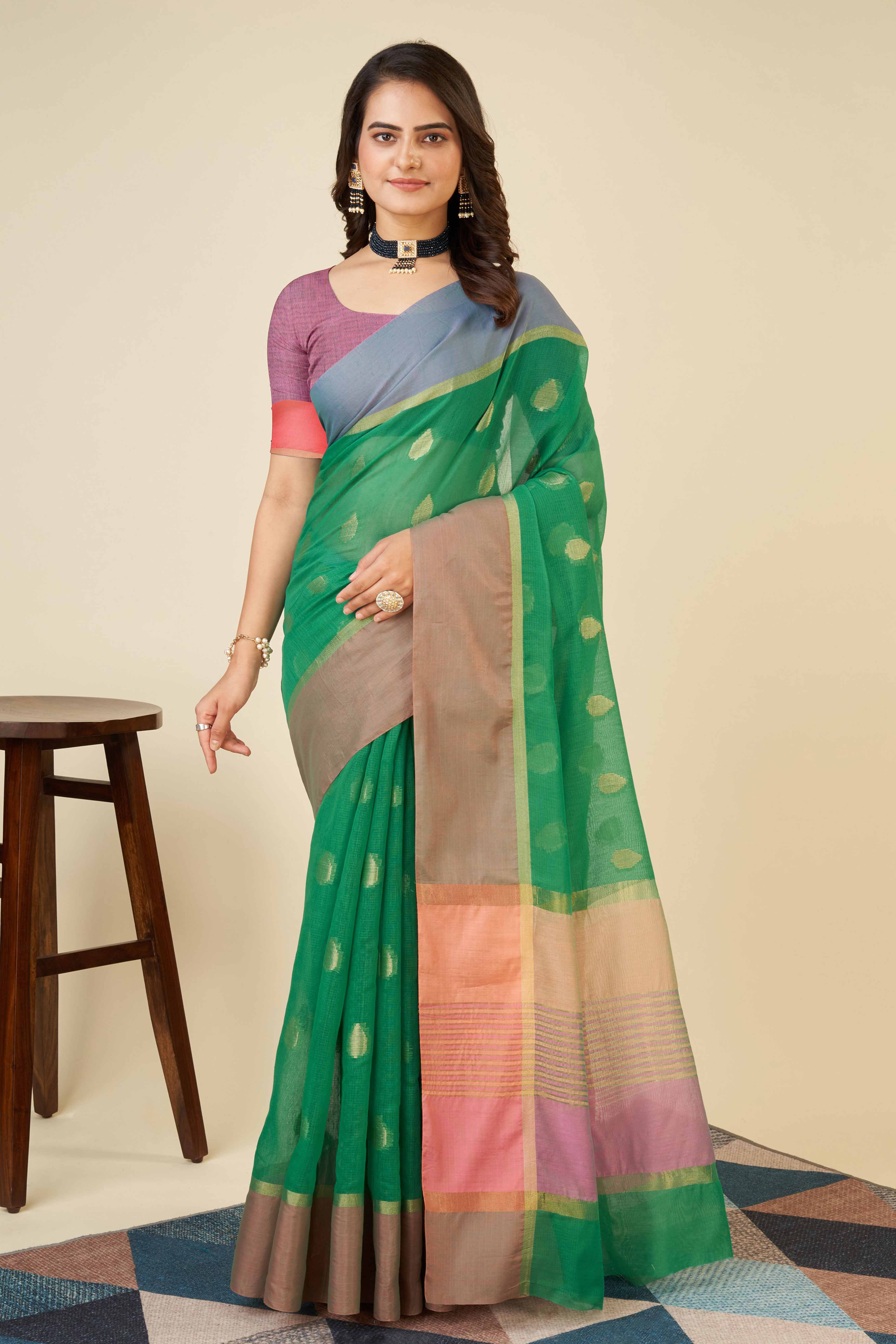 Green Zari Weaving Cotton Silk Saree