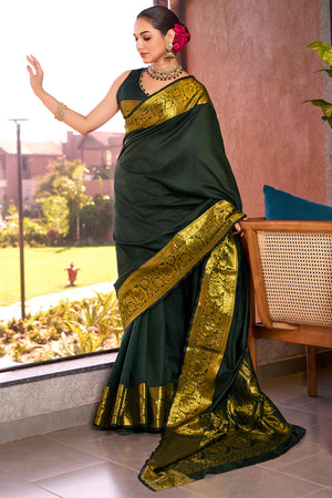 Step Into Elegance With Green Floral Zari Woven Pure Silk Saree