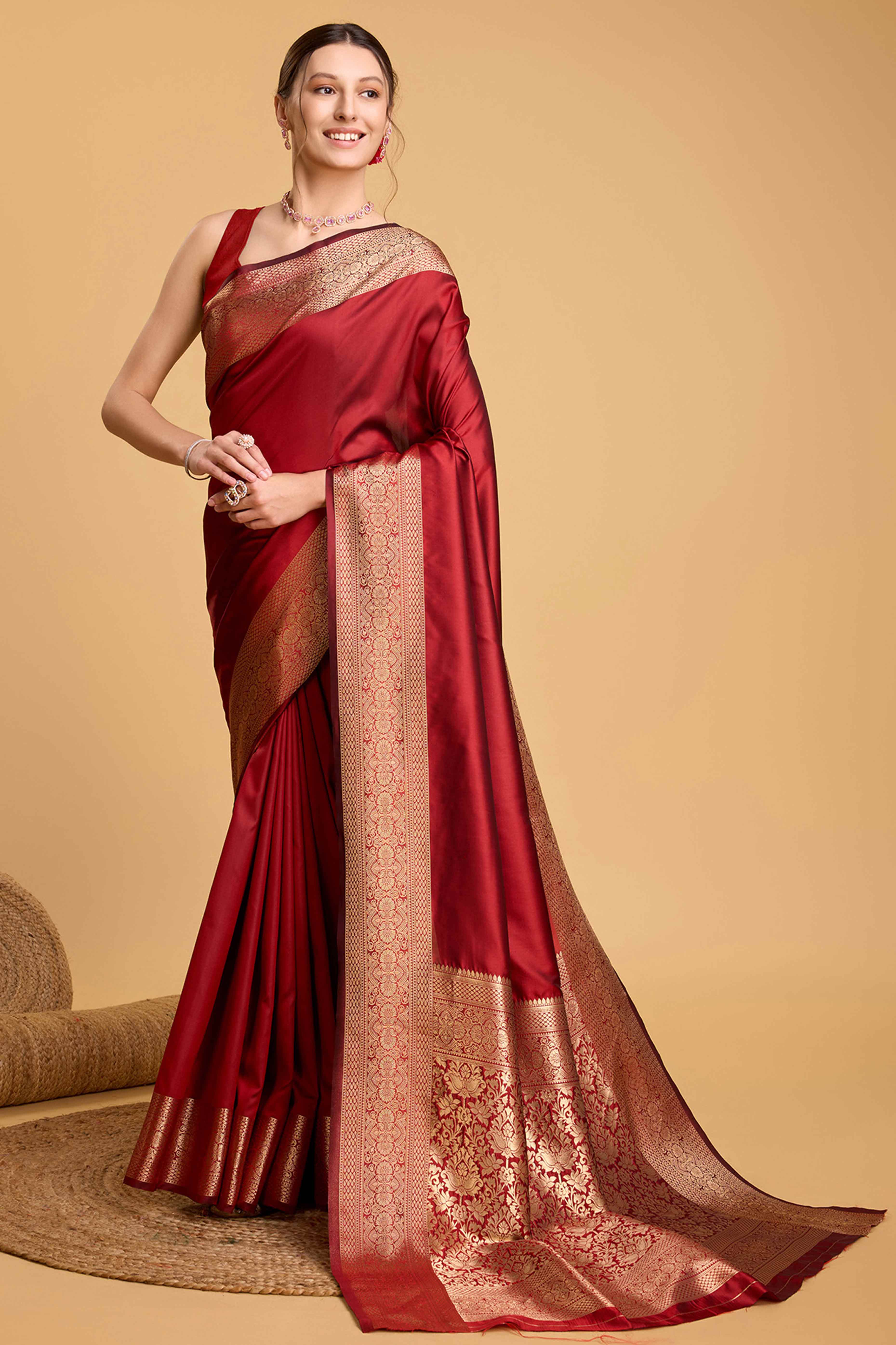 Red Zari Weaving Banarasi Silk Saree