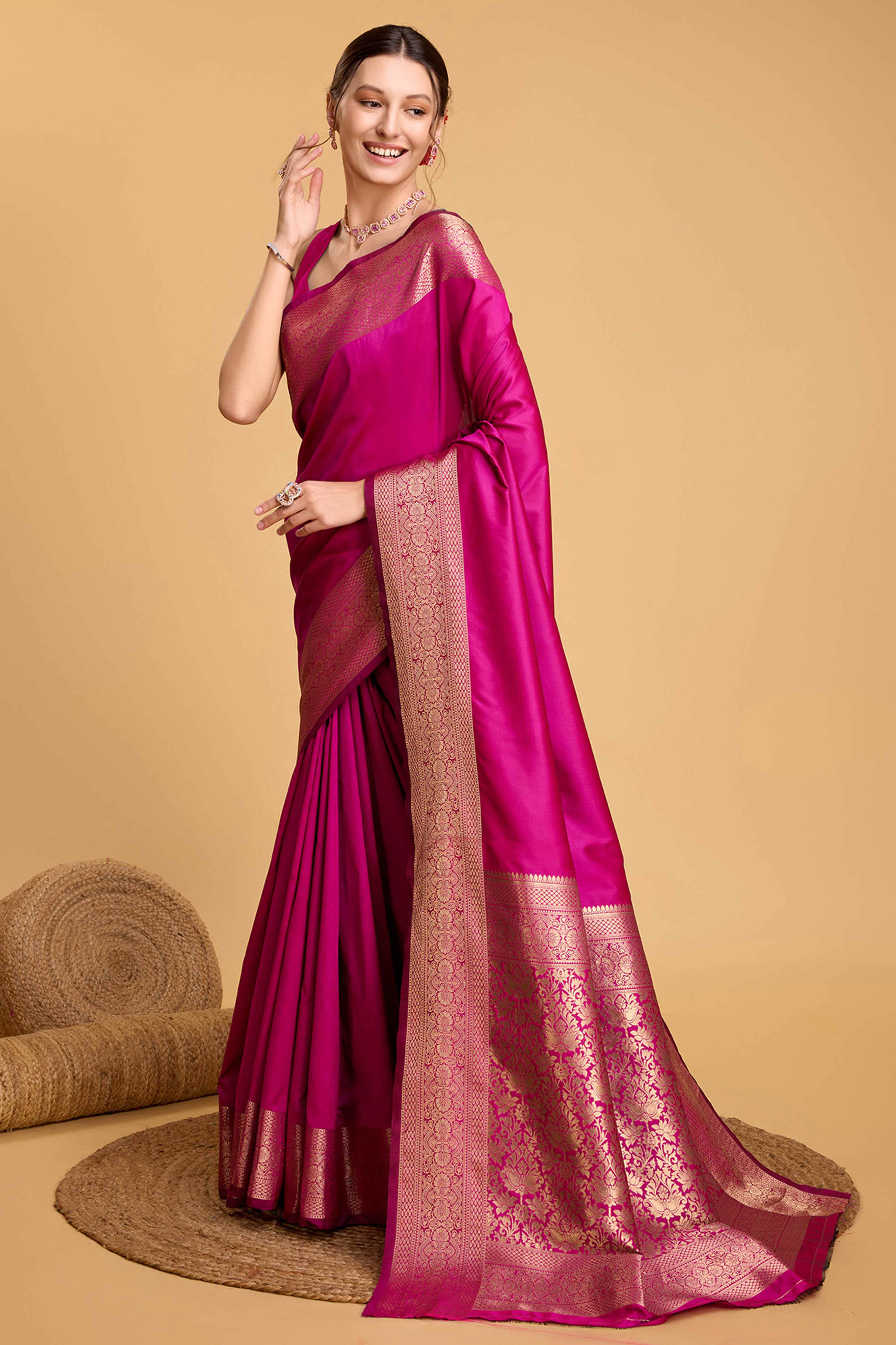 Pink Zari Weaving Banarasi Silk Saree