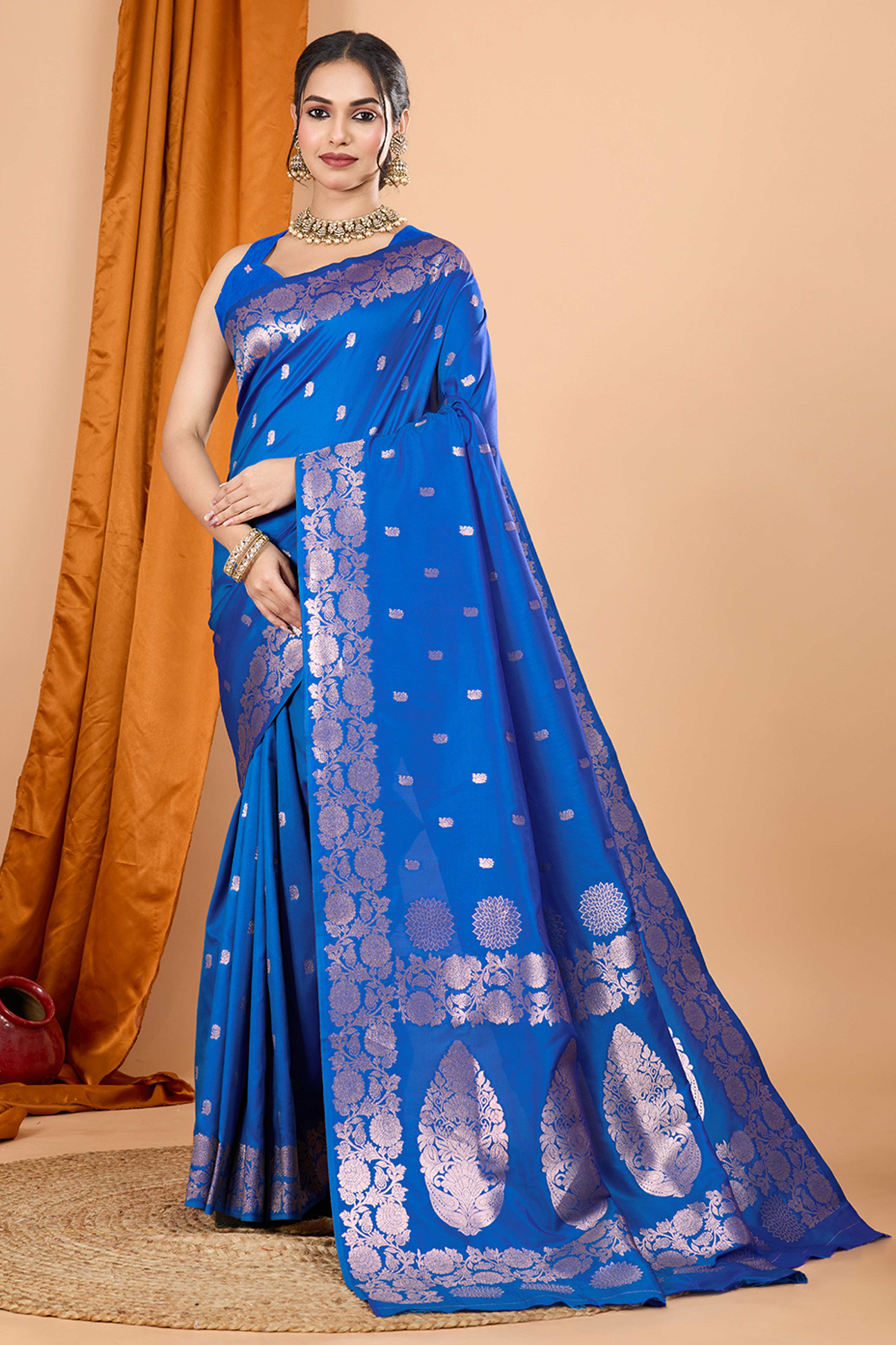 Royal Blue Banarasi Silk Saree With Intricate Floral Zari Weaving