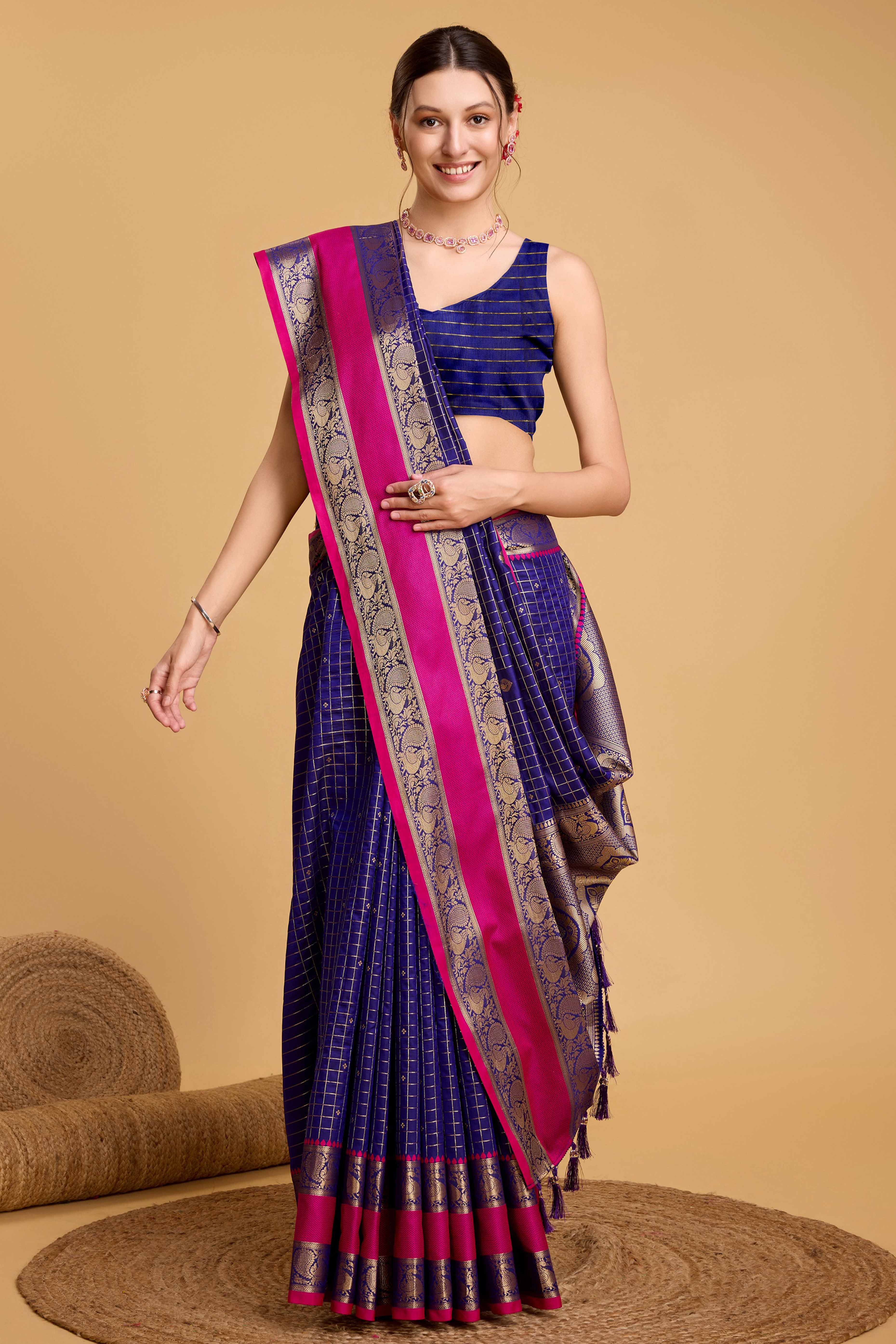Blue Zari Weaving Banarasi Silk Saree