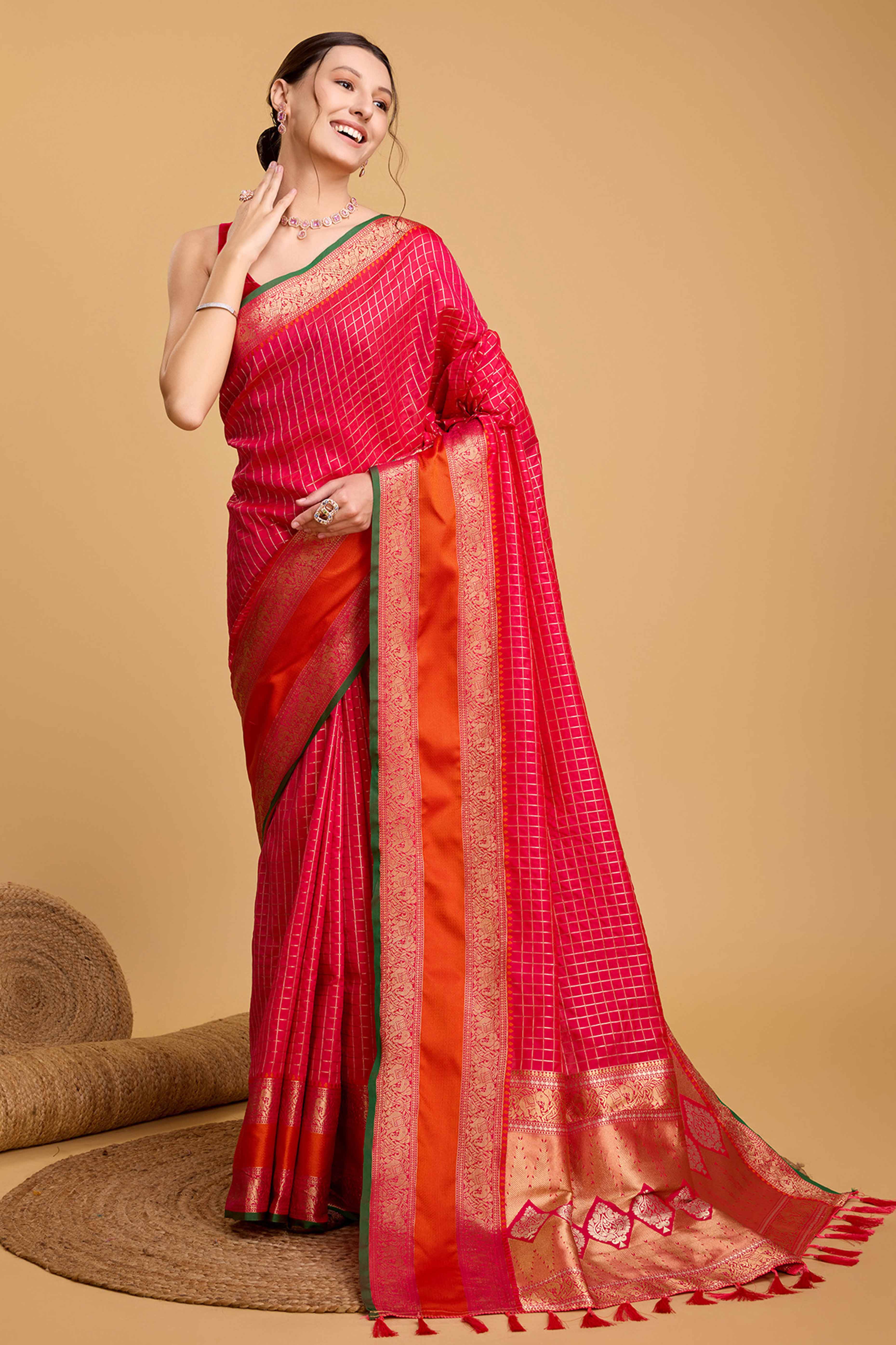 Pink Zari Weaving Banarasi Silk Saree