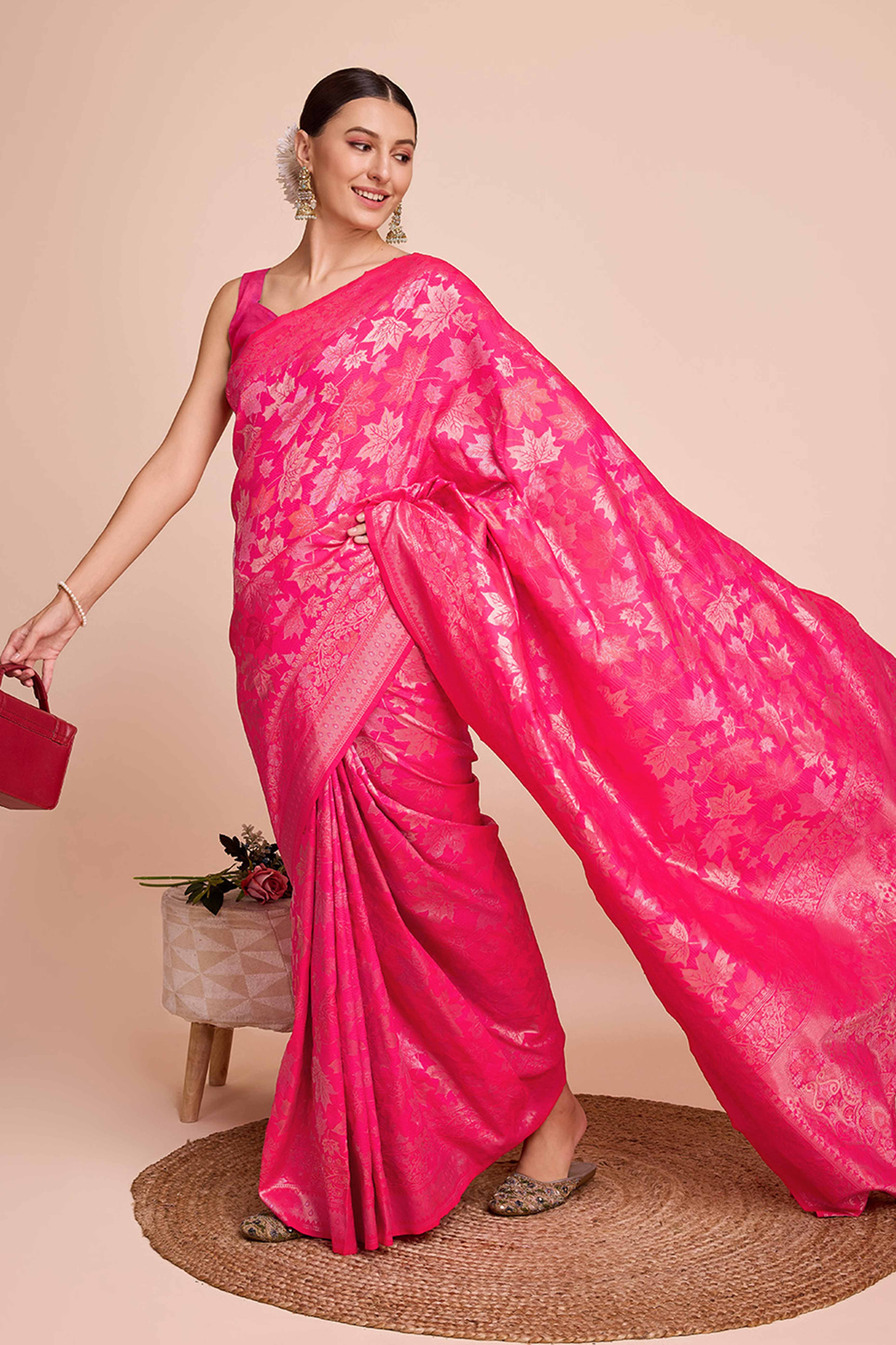 Pink Zari Weaving Pure Silk Saree