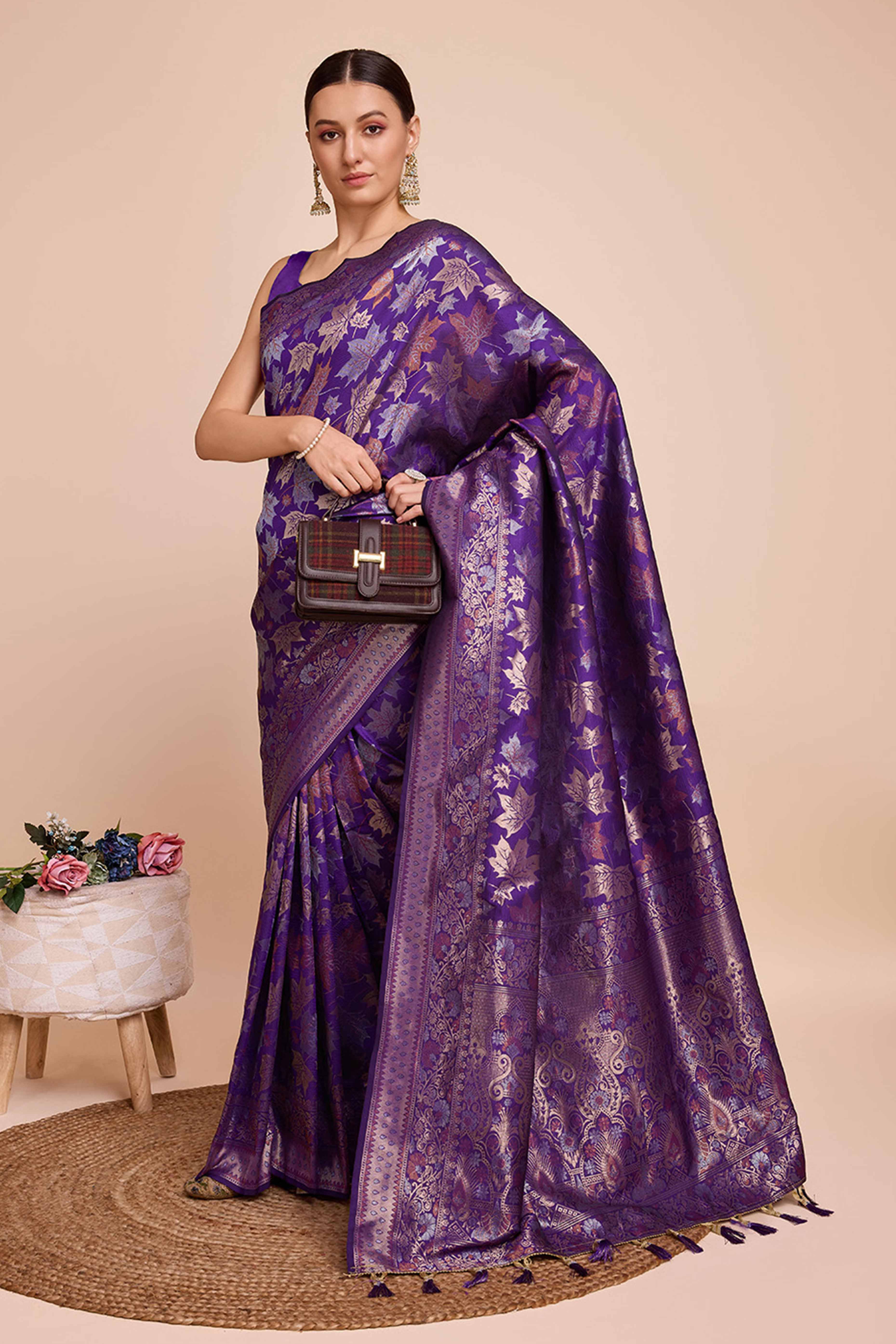 Purple Zari Weaving Pure Silk Saree