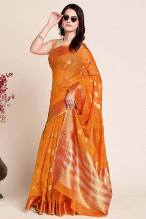 Orange Zari Weaving Kota Doria Saree
