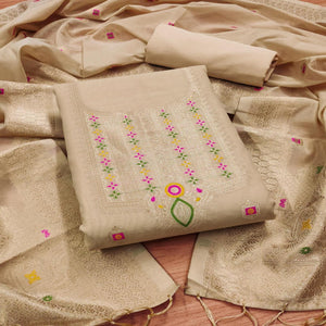 Chikoo Floral Woven Chanderi Dress Material