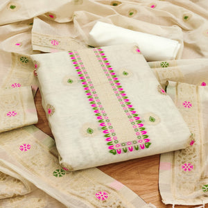 Off White Floral Woven Chanderi Dress Material