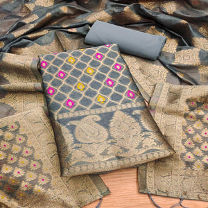 Grey Woven Chanderi Dress Material