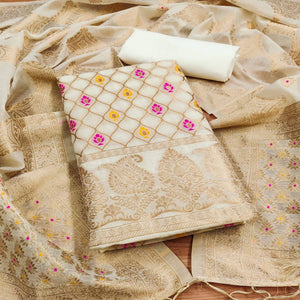 Off White Woven Chanderi Dress Material