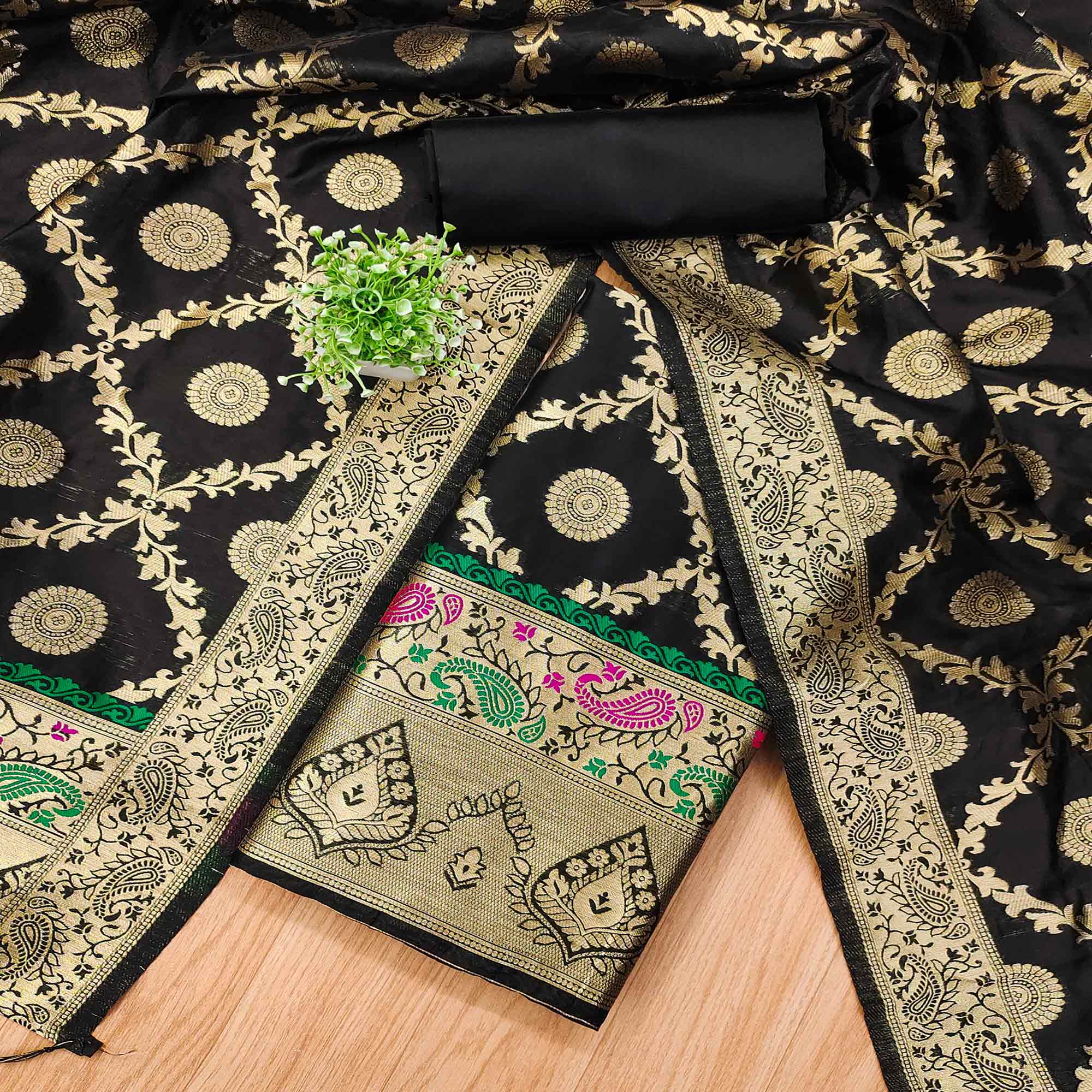 banarasi silk dress material with price Buy Traditional Wear Navy Blue Jacquard Work Banarasi Silk Dress Material Online From Surat Wholesale Shop