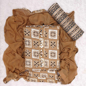 Chikoo Floral Printed Pure Cotton Dress Material