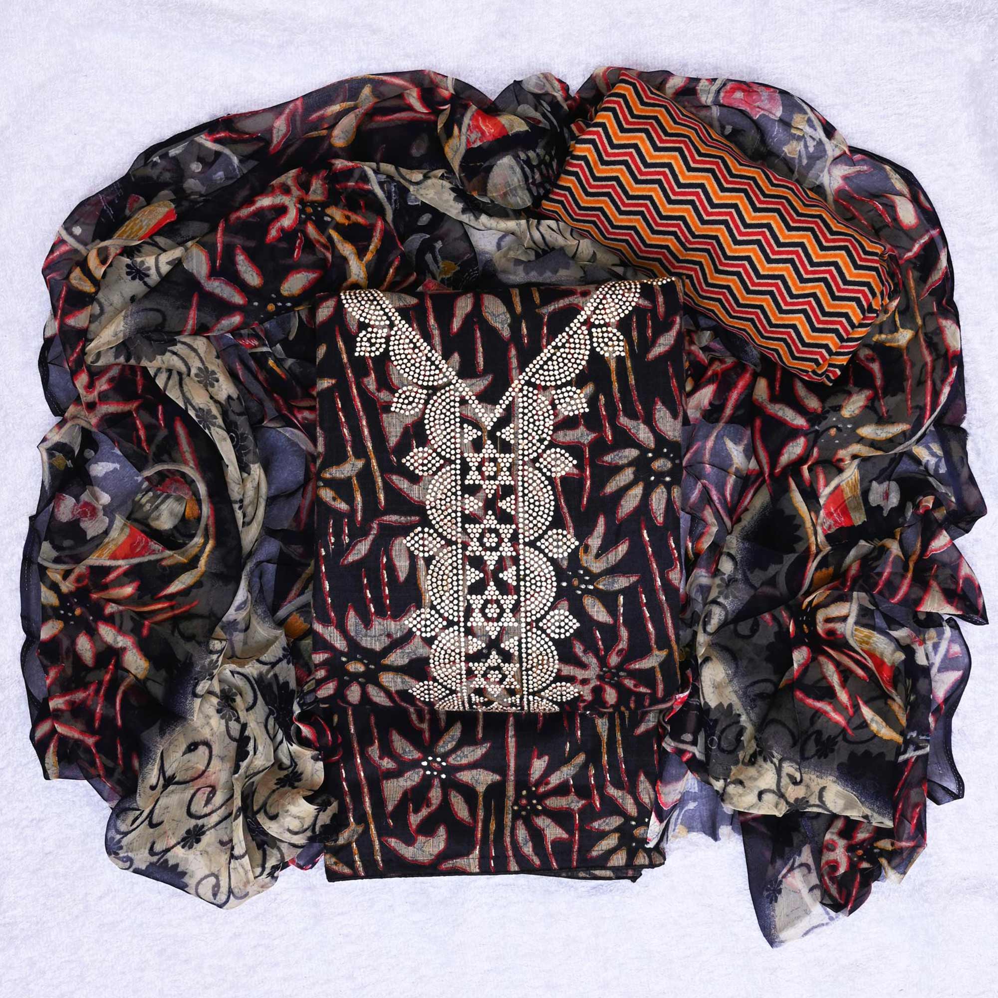 Black Floral Printed Pure Cotton Dress Material