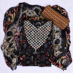 Black Floral Printed With Stone Work Yoke Pure Cotton Dress Material