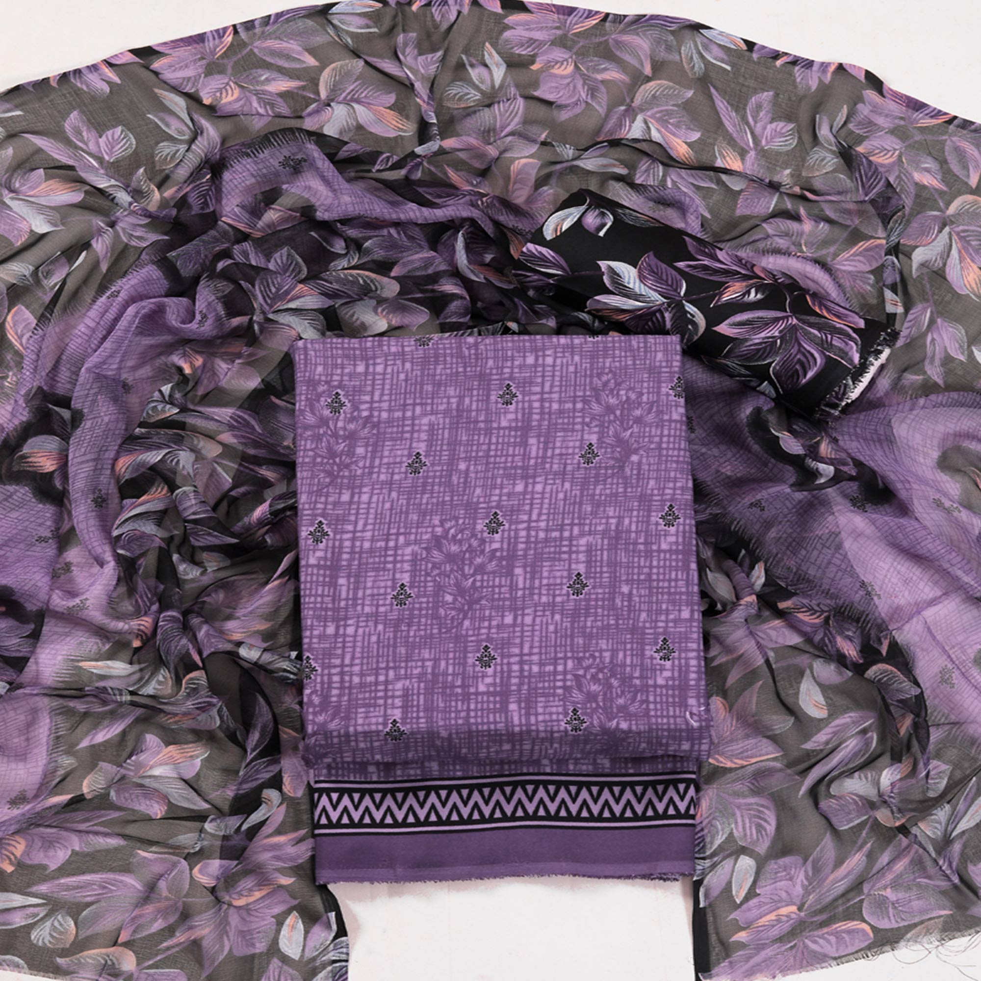 Purple Floral Printed Crepe Dress Material