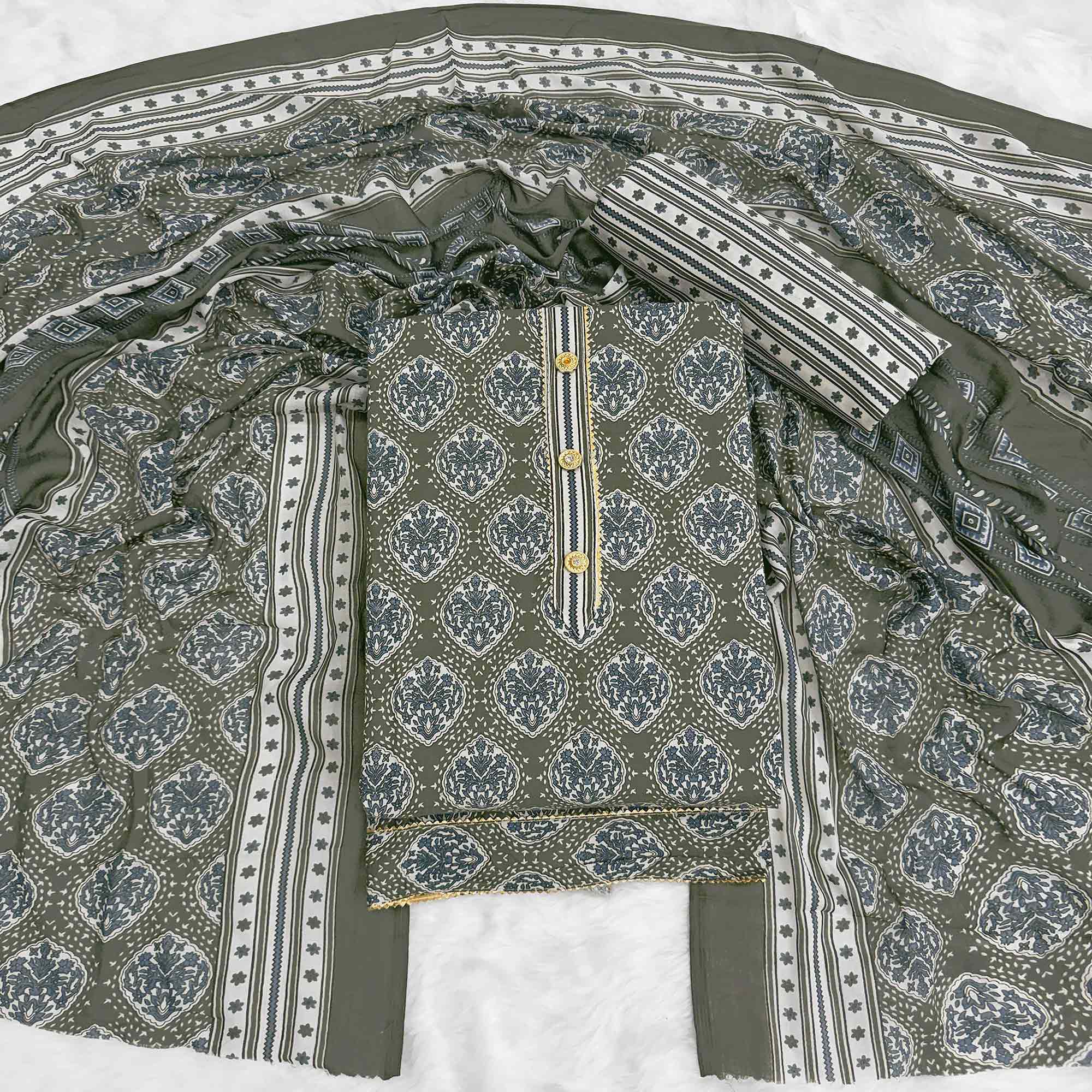 Sage Green Lightweight Pure Cotton Dress Fabric Featuring Delicate Floral Prints