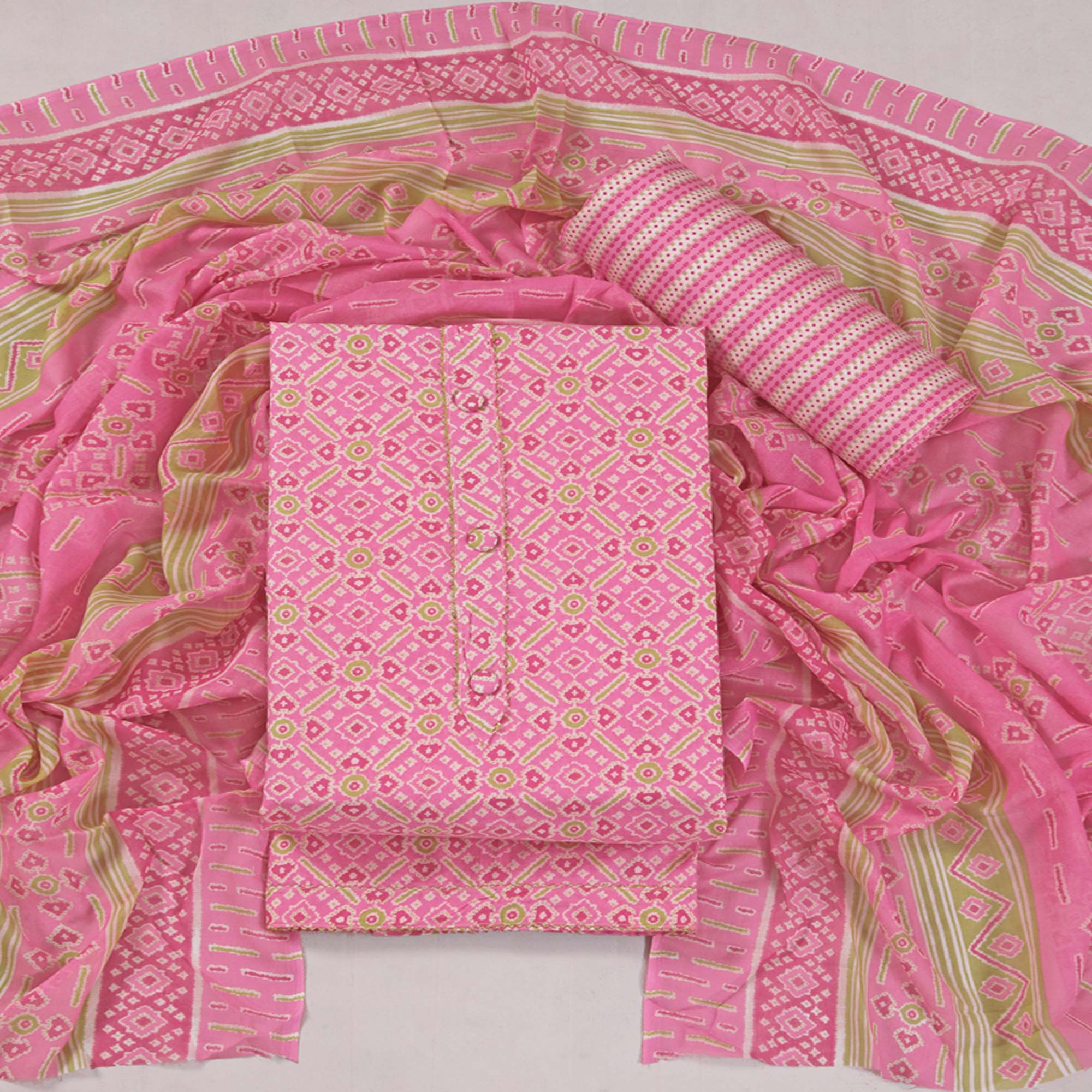 Pink Patola Printed With Gota Patti Work Pure Cotton Dress Material