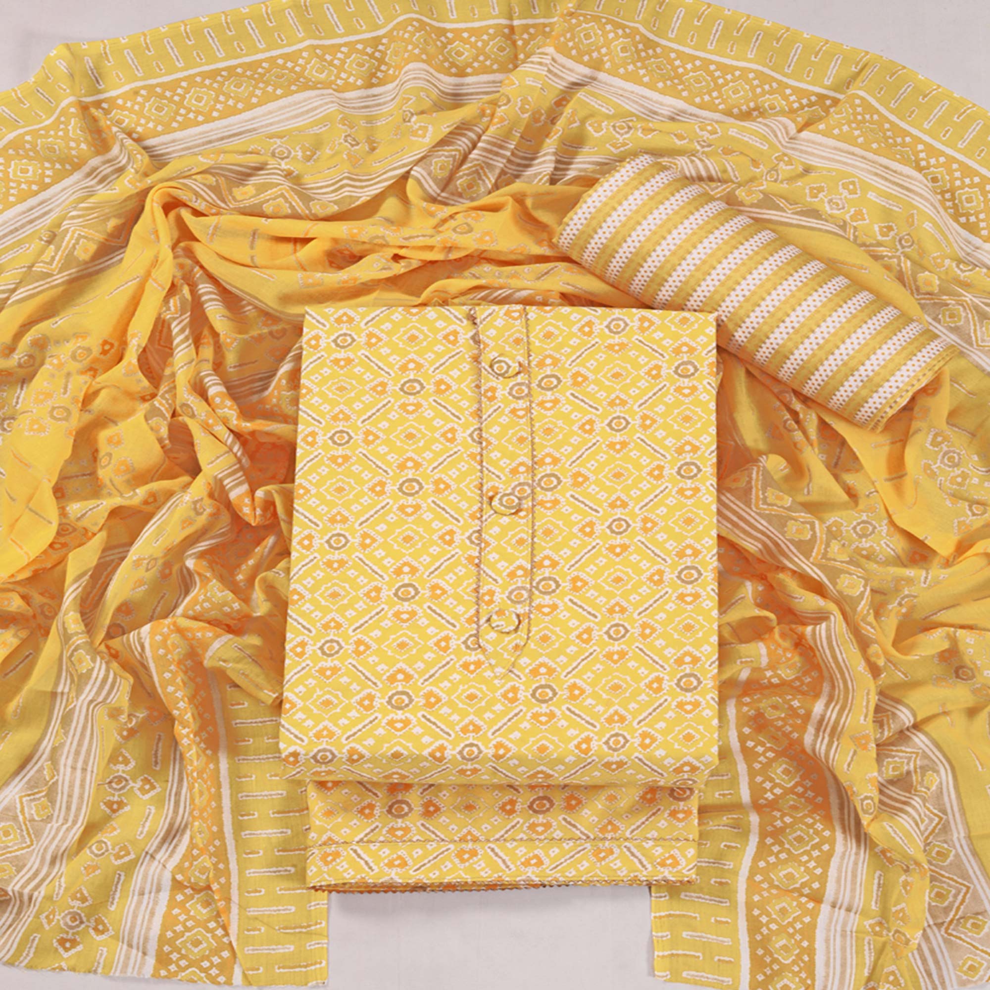 Yellow Patola Printed With Gota Patti Work Pure Cotton Dress Material