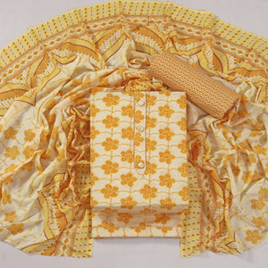 Mustard Floral Printed With Gota Patti Work Pure Cotton Dress Material