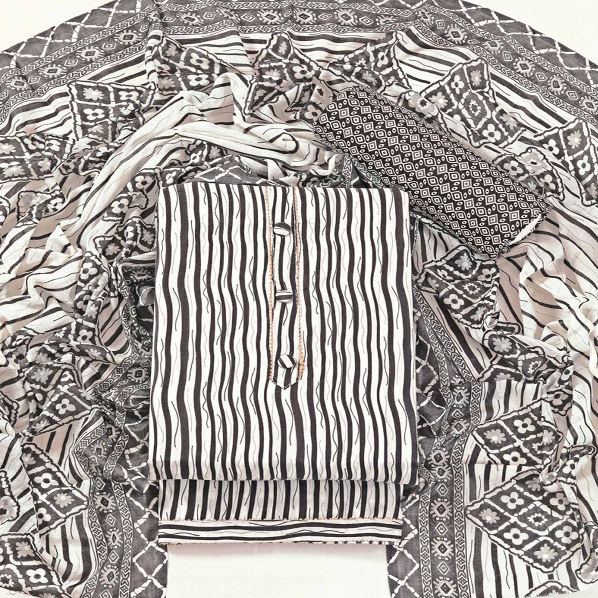 Black Leheriya Printed With Gota Patti  Work Pure Cotton Dress Material