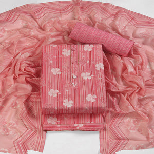 Elegant Peach Pure Cotton Ensemble Showcasing Subtle Floral Print Work Dress Material