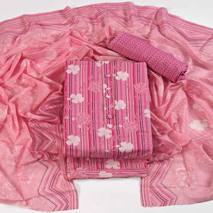 Elegant Pink Pure Cotton Ensemble Showcasing Subtle Floral Print Work Dress Material