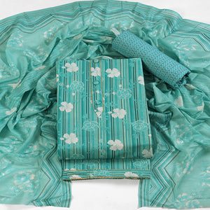 Elegant Sea Green Pure Cotton Ensemble Showcasing Subtle Floral Print Work Dress Material