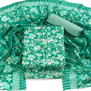 Green Floral Motif Printed Dress Material for Effortless Elegance