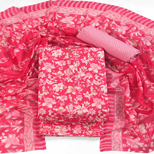 Chic Pink Floral Motif Printed Dress Material for Effortless Elegance