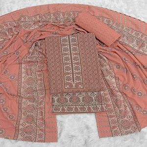 Vibrant Peach Floral Print Pure Cotton Dress Material With Refined Craftsmanship