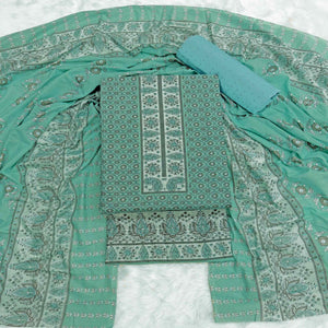 Vibrant Rama Green Floral Print Pure Cotton Dress Material With Refined Craftsmanship