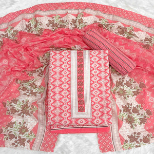 Charming Gajari Red Pure Cotton Dress Material With Delicate Floral Print