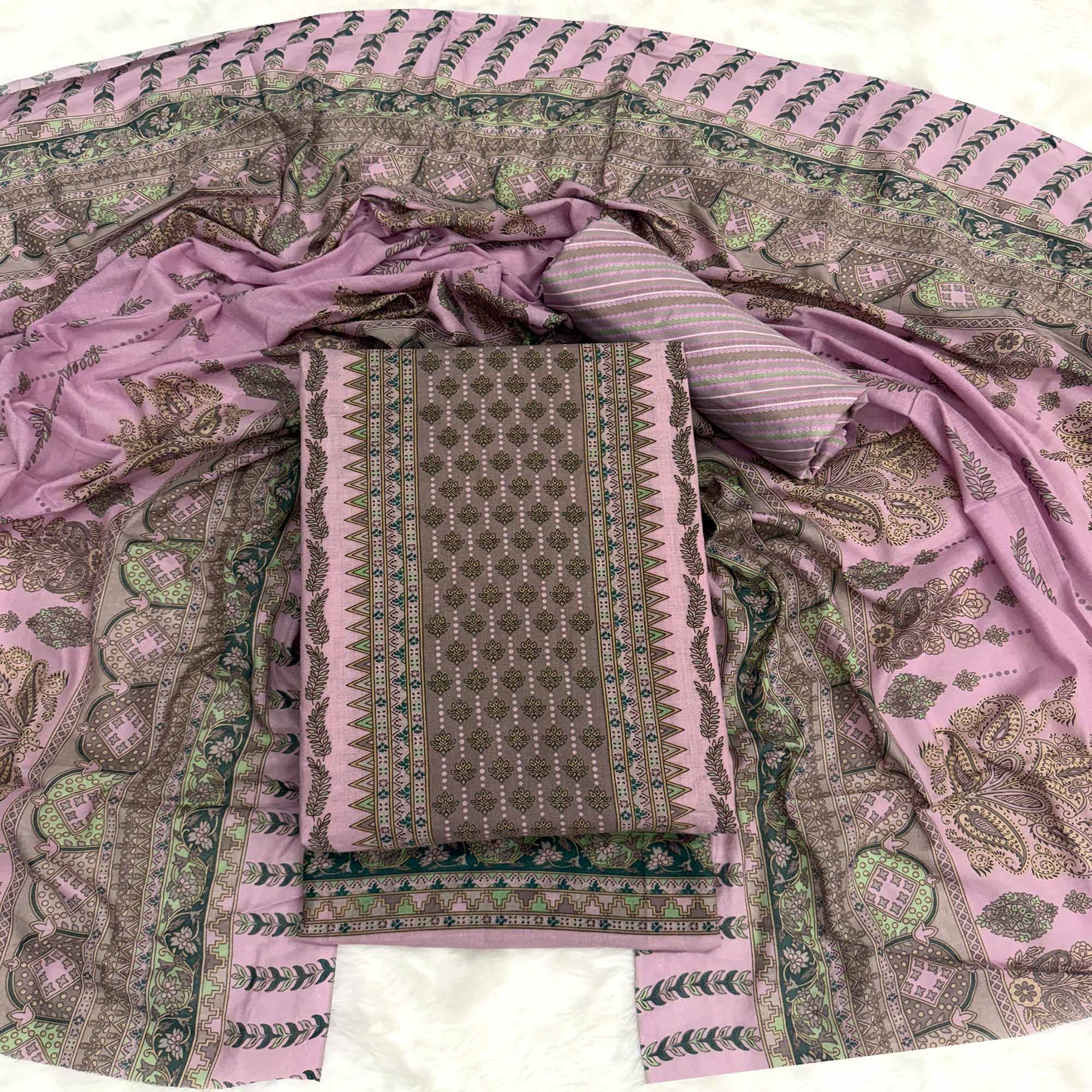 Vibrant Light Purple Pure Cotton Dress Material Featuring Artistic Floral Print