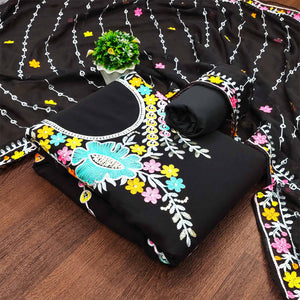 Black Floral Sequins Embroidered Georgette Dress Material
