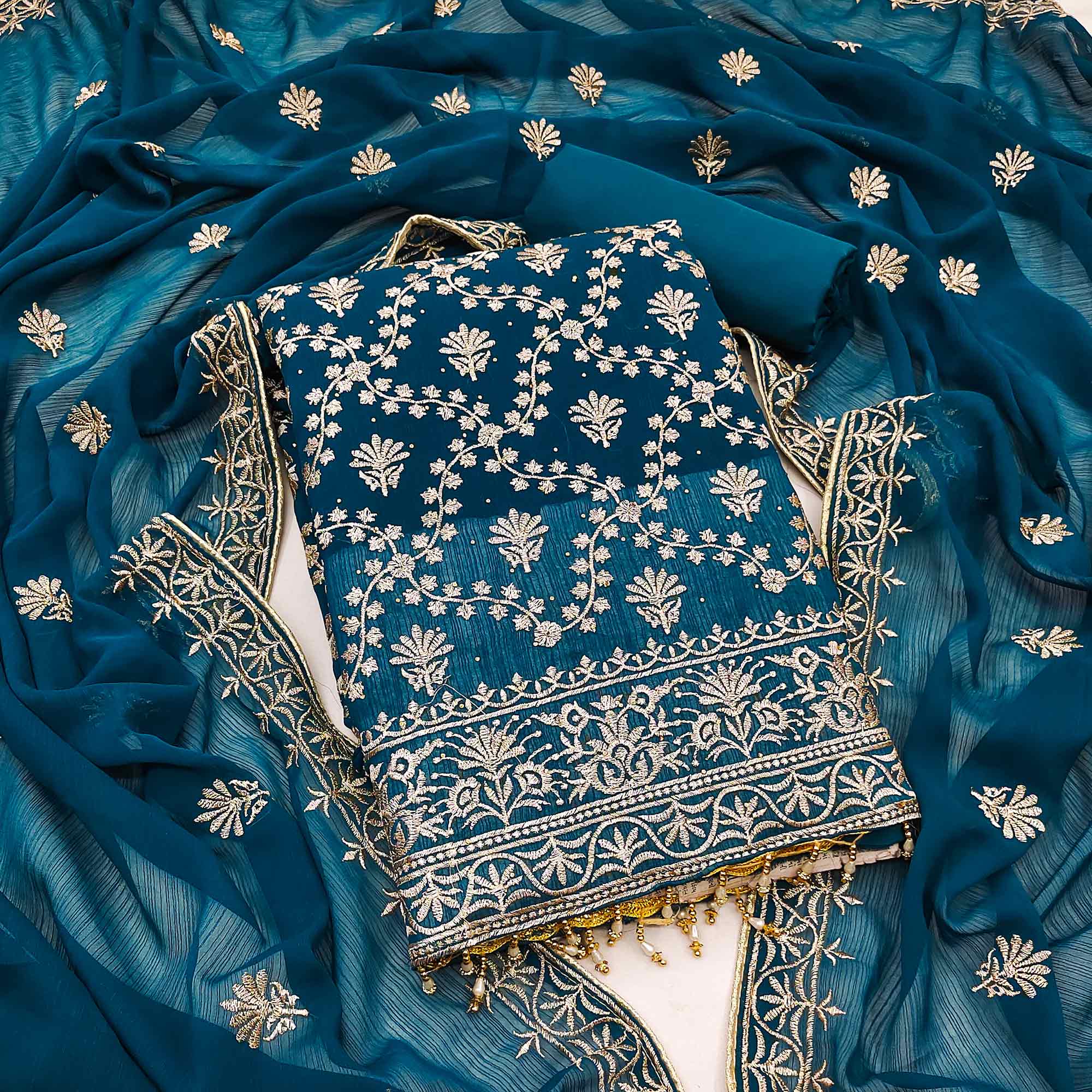 Morpich Floral Embroidered Georgette Dress Material