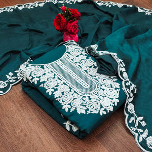 Morpich Floral Embroidered Chanderi Dress Material